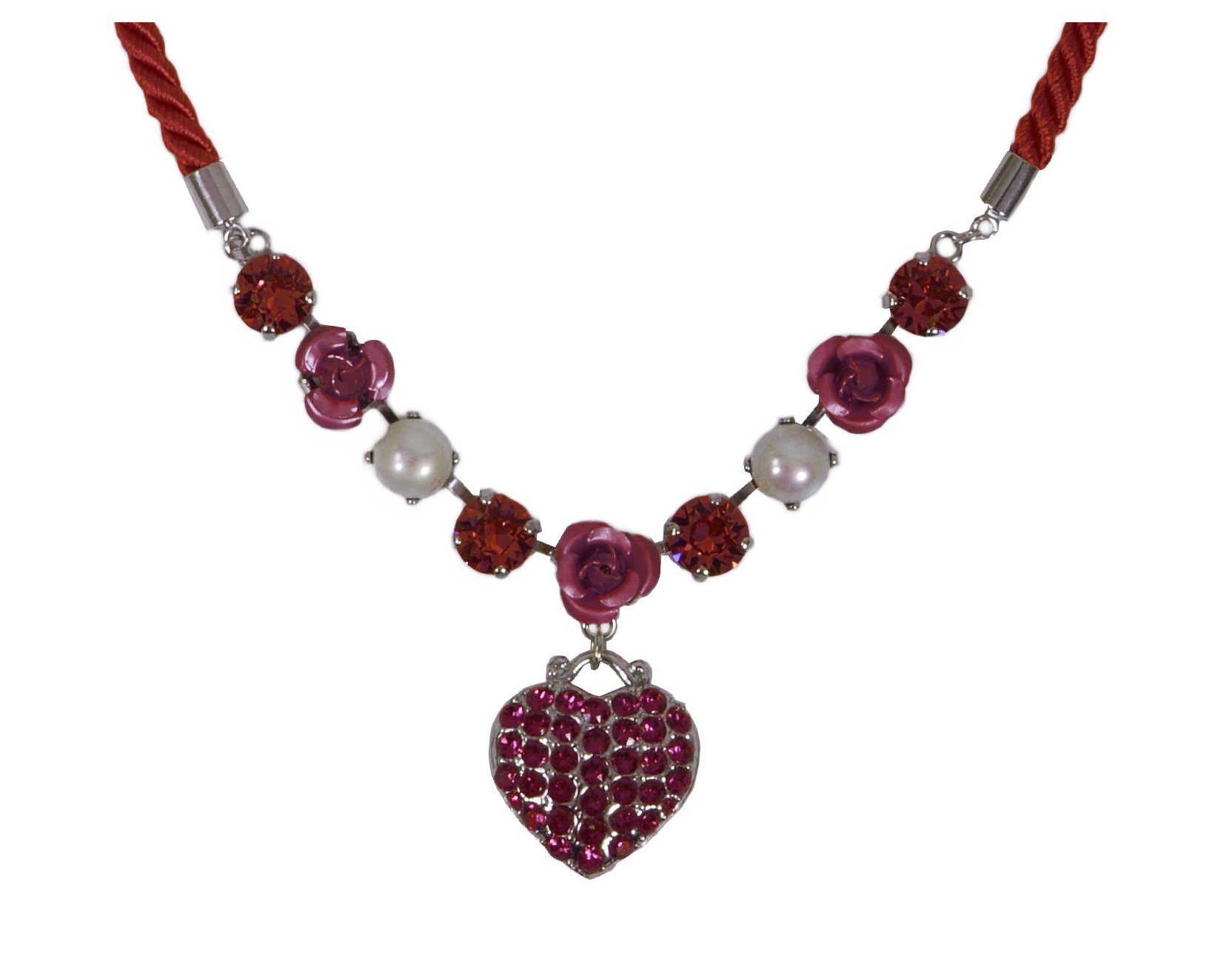 Moschen-Bayern Herzkette Trachtenkette Dirndlkette Trachtenschmuck Trachtenherz Herzkette Rose, Schmucksteine Swarovski-Kristall