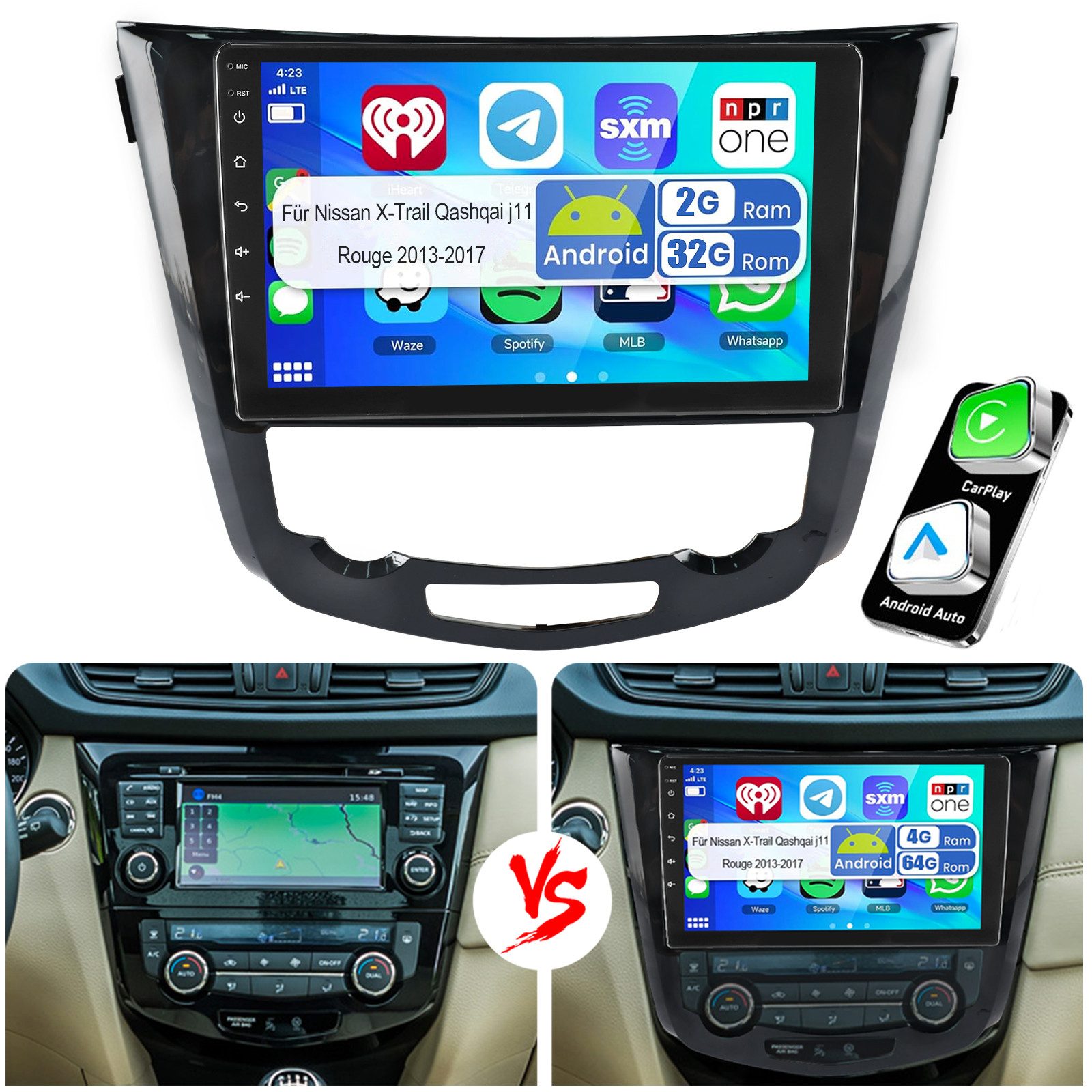 ESSGOO Android15 Autoradio Carplay Für Nissan X-Trail Qashqai j11 Rouge 13-17 Autoradio (DAB (optional), DAB+ (optional), 4+64GB(optional), RDS, AM, FM, Carplay Android Auto Bluetooth EQ USB GPS Navi WIFI Touchscreen)