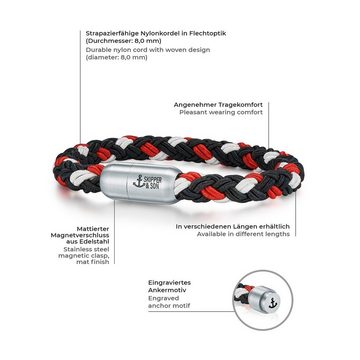 Skipper & Son Edelstahlarmband Segeltauarmband aus Nylonkordel, in schwarz/rot/weiß, aus Segeltau