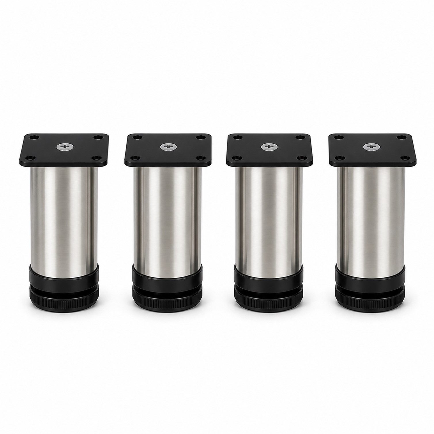 HOOZ Möbelfuß Edelstahl 80 mm höhenverstellbar 4er Set für Schrank & Kommode Ø50 mm, (Set, 4-St., 4er-Set Möbelbeine), Höhenverstellbar bis 15 mm mit integriertem Bodenschutz