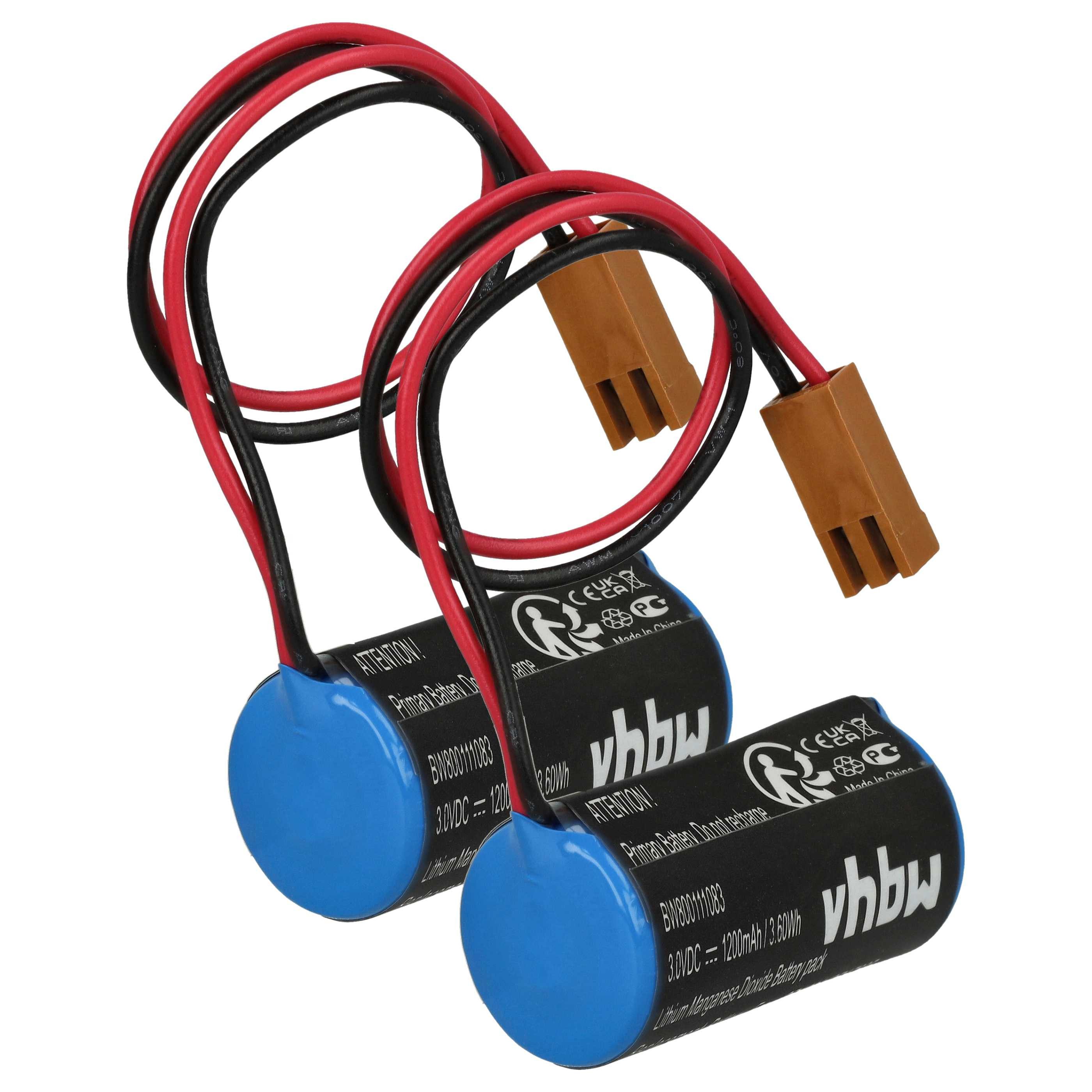 vhbw Batterie Ersatz für 44A724534-001, A06B-0168-D111, A06B0168D111, Akku Batterie Li-MnO2 1200 mAh (3 V, 2 St), Leistungsfähige Ersatz-Batterie für Roboter, Nicht wiederaufladbar