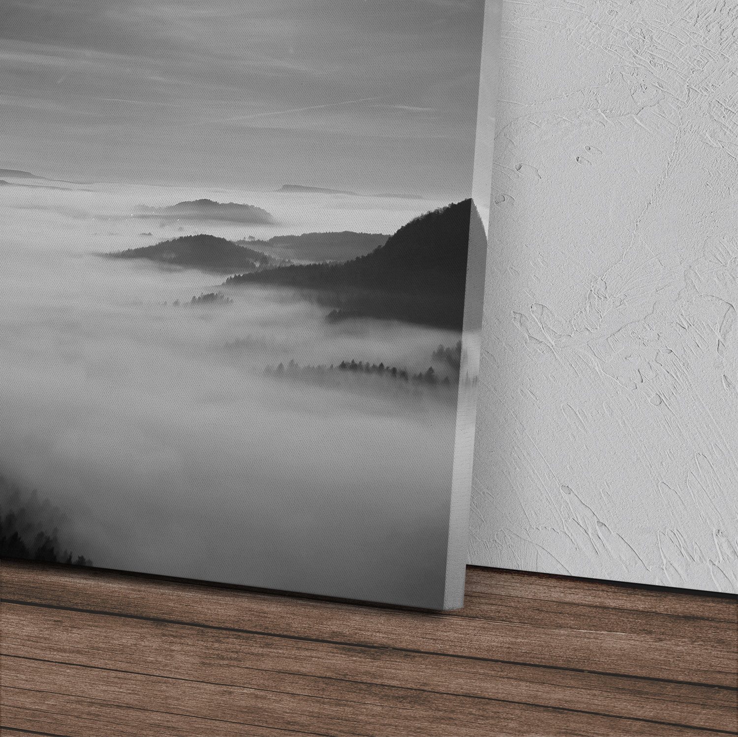 Sinus Art Leinwandbild 120x80cm Wandbild auf Leinwand Schwarz Weiß Fotografie Berge über den, (1 St) – Bild 2 von 5