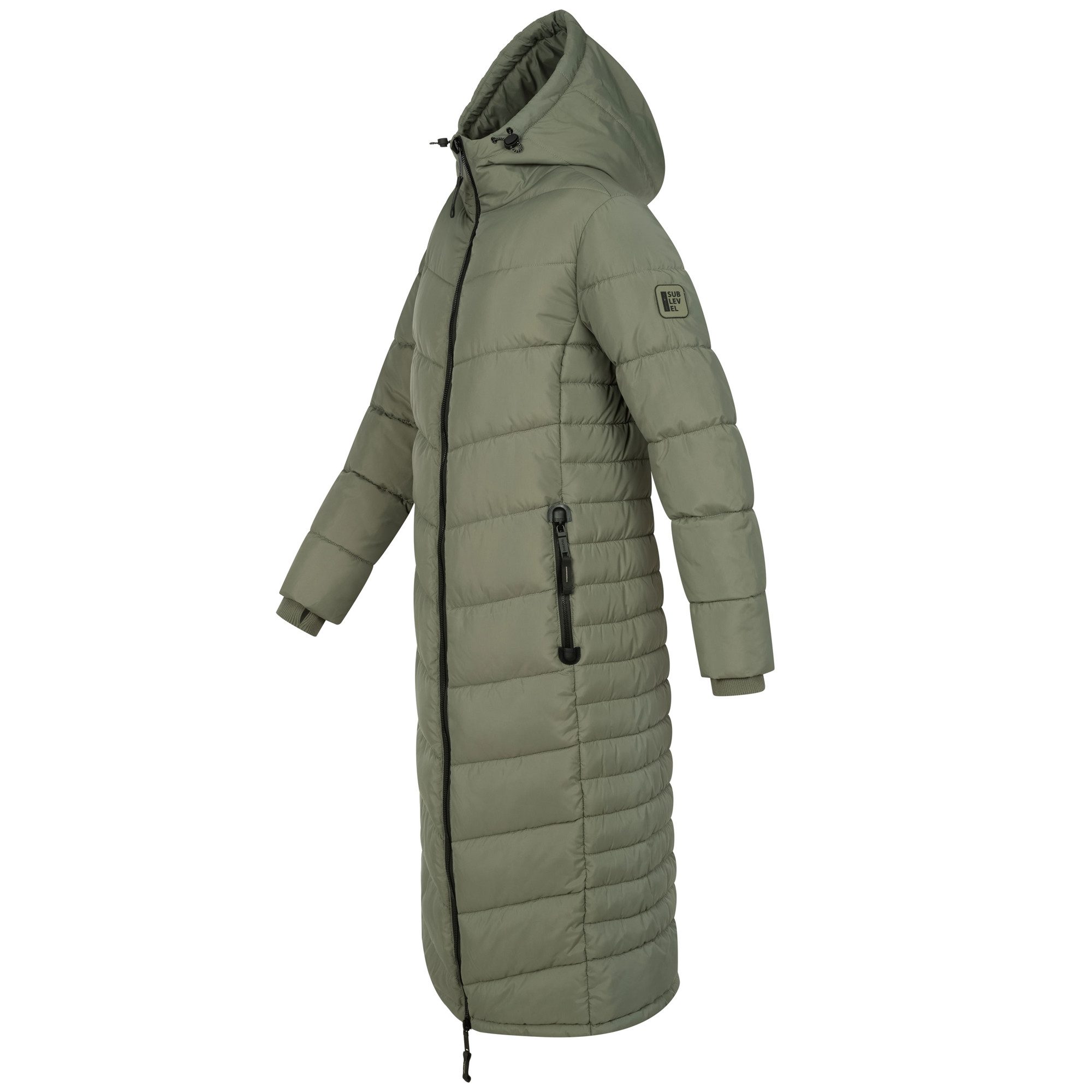 SUBLEVEL Steppjacke Damen Mantel mit Kapuze extra lange Winter Jacke Parka