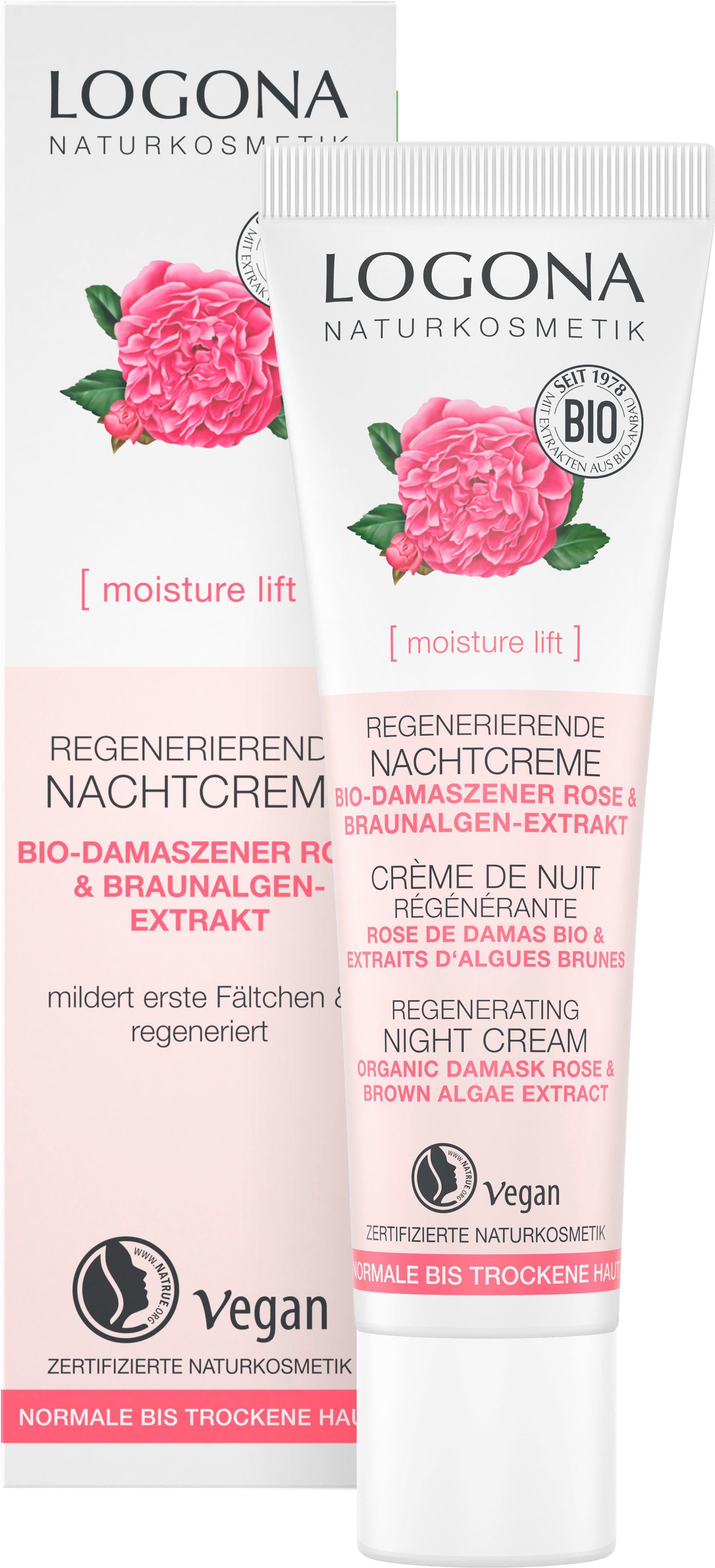 LOGONA Nachtcreme Logona moisture lift, Unterstützt die Regeneration der  Haut während des Schlafens