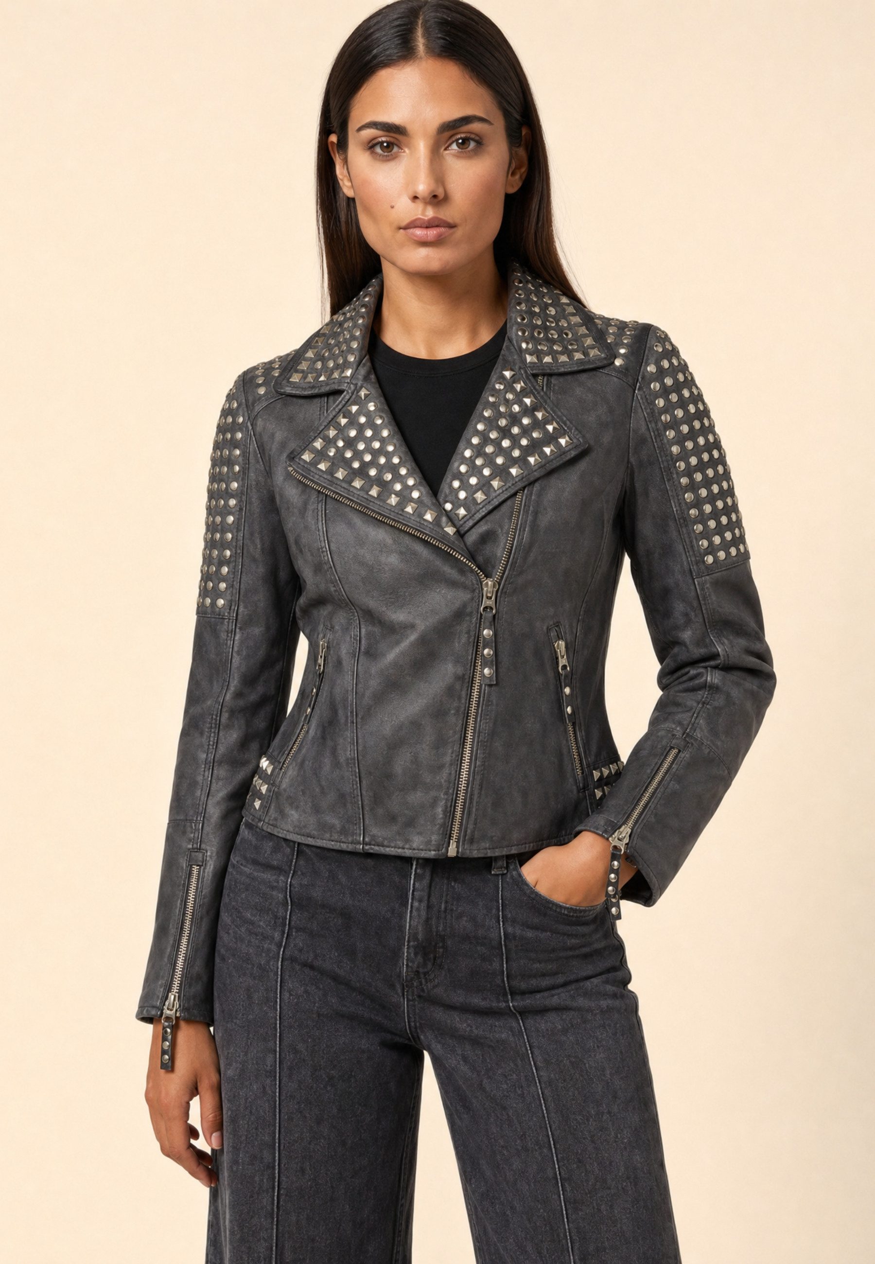 RICANO Lederjacke Studd Hochwertiges Lamm-Nappa-Leder