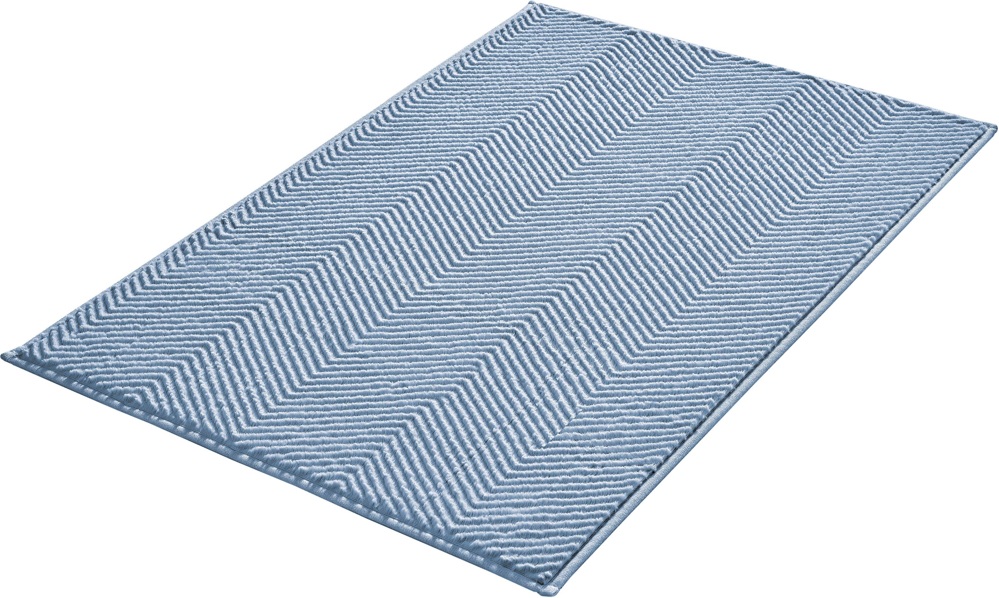 Kleine Wolke Badematte Zigzag, Badvorleger, Badezimmer Teppich, Höhe 10 mm, rutschhemmend beschichtet, fußbodenheizungsgeeignet, Polyester, rechteckig, Badteppich, Uni-Farben, modernes Zickzack Muster