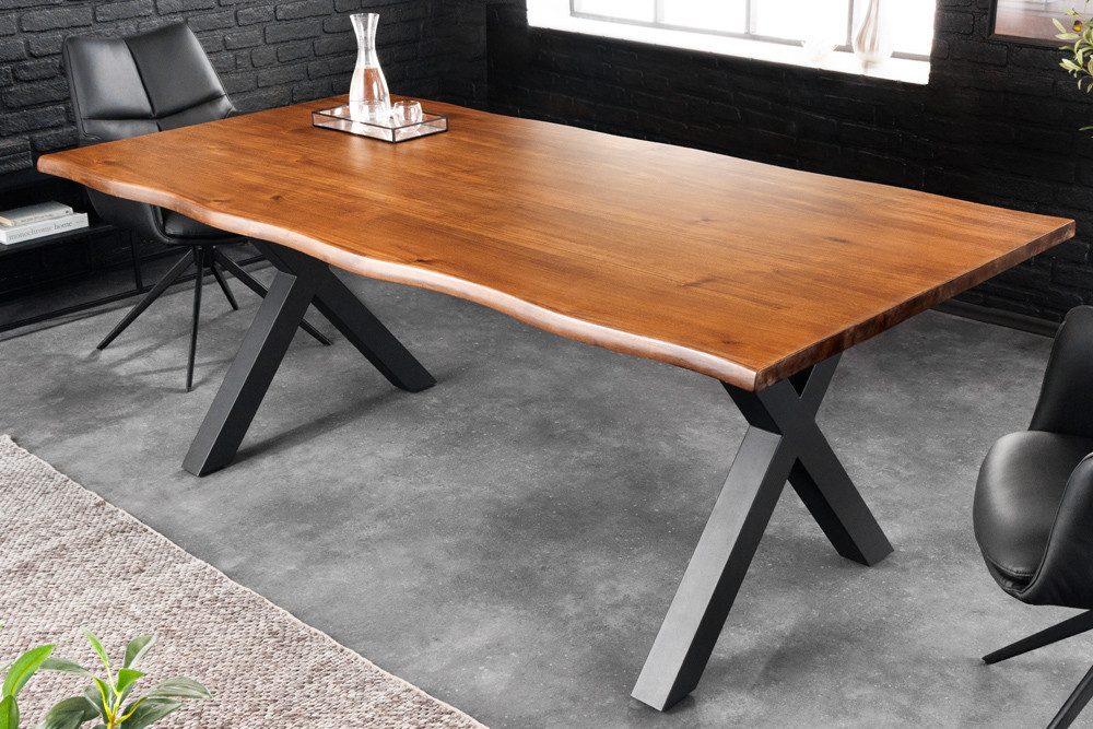 riess-ambiente Baumkantentisch GENESIS 200cm braun/schwarz - 3,5cm Massivholz-Platte, X-Gestell (Einzelartikel, 1-St), Industrial Design & für 8 Personen - ideal für Dein Loft-Esszimmer