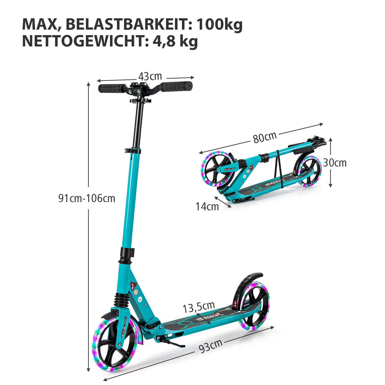 COSTWAY Scooter, Roller klappbar, kinder ab 8 jahre