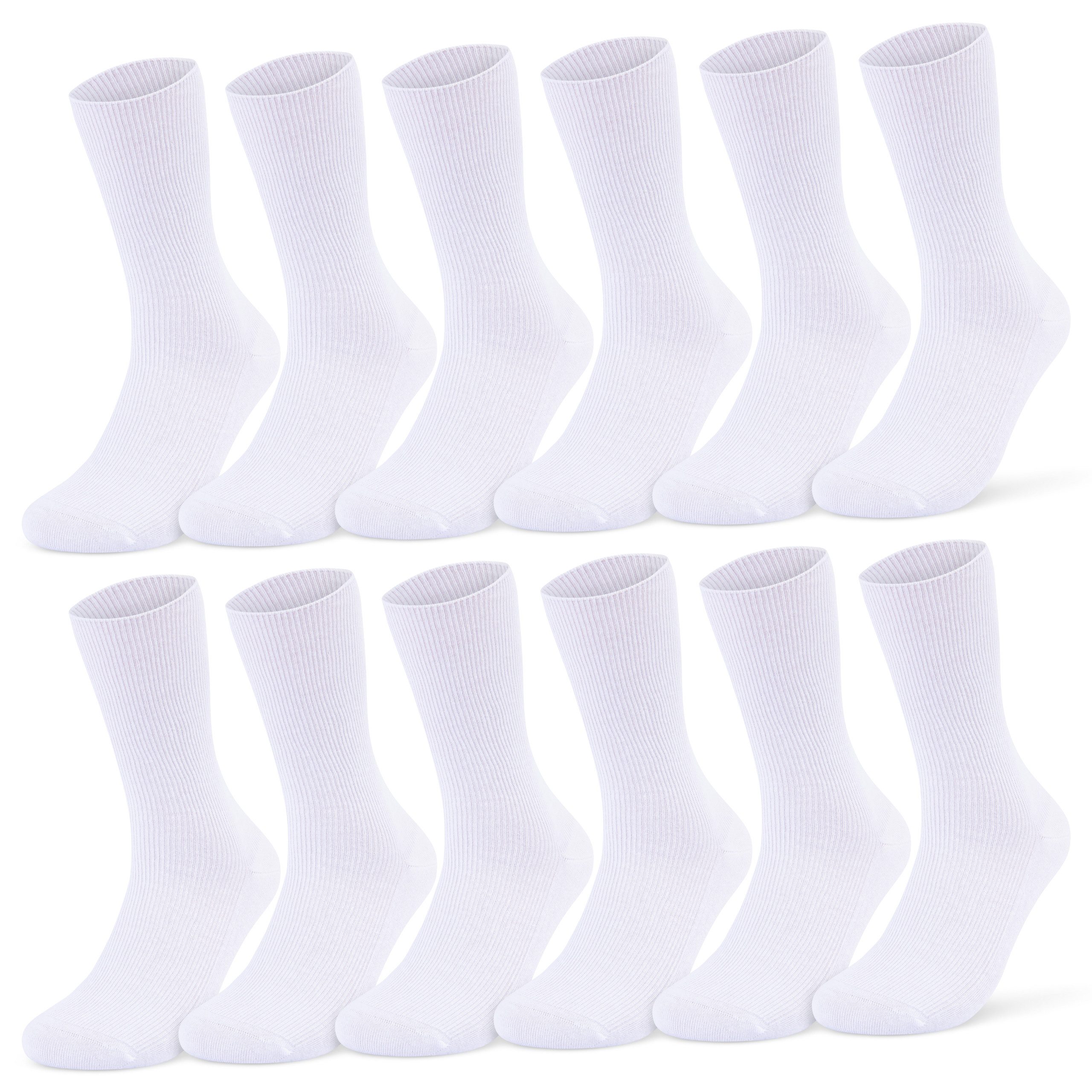 sockenkauf24 Diabetikersocken 12 Paar Damen & Herren Socken ohne Bund (Weiß, 39-42) 100% Baumwolle ohne Naht 11000