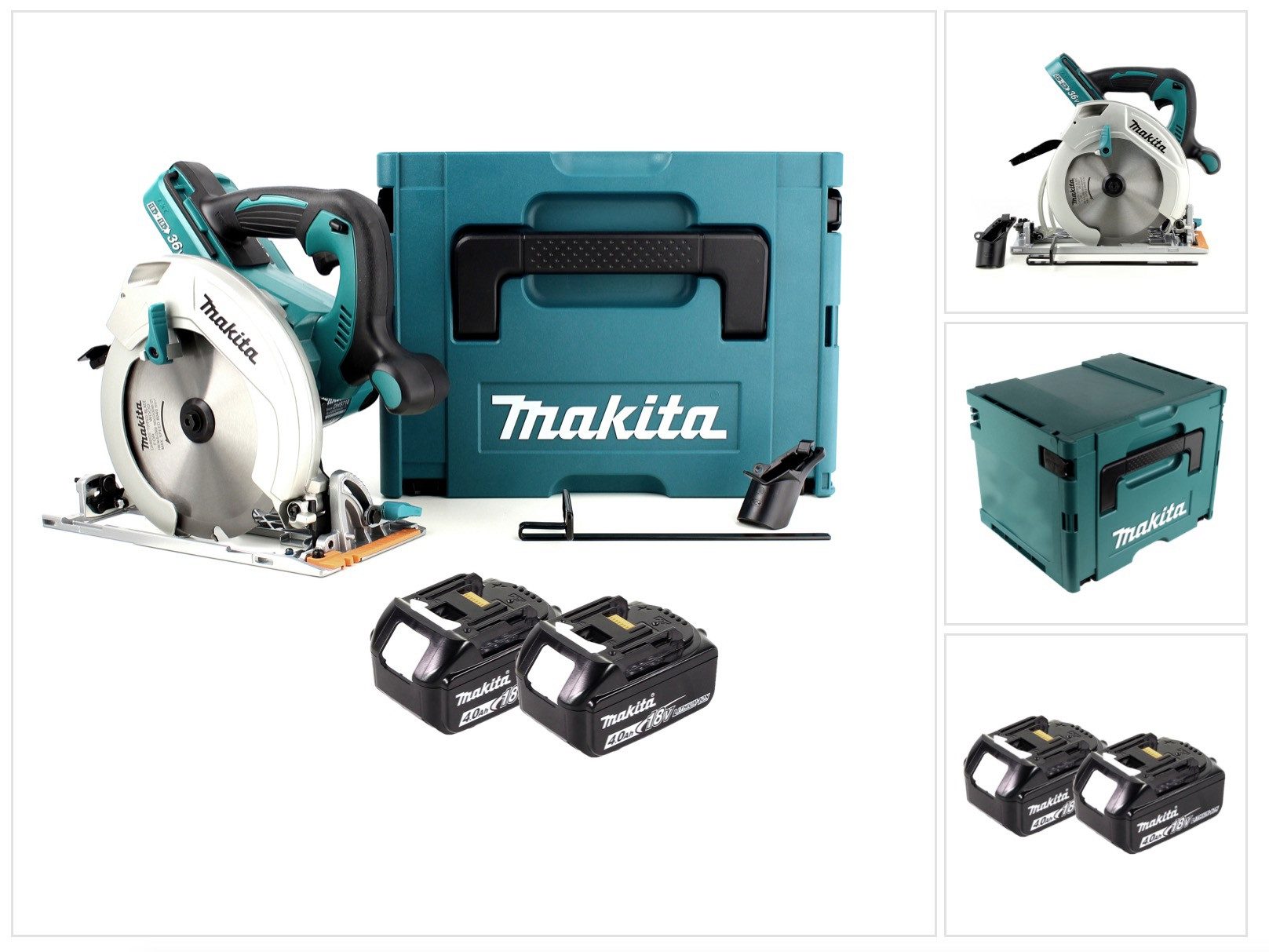 Makita Kompakt-Handkreissäge DHS 710 MJ 36 V Akku Li-Ion Handkreissäge 190 mm + 2x Akku 4,0Ah + Ma