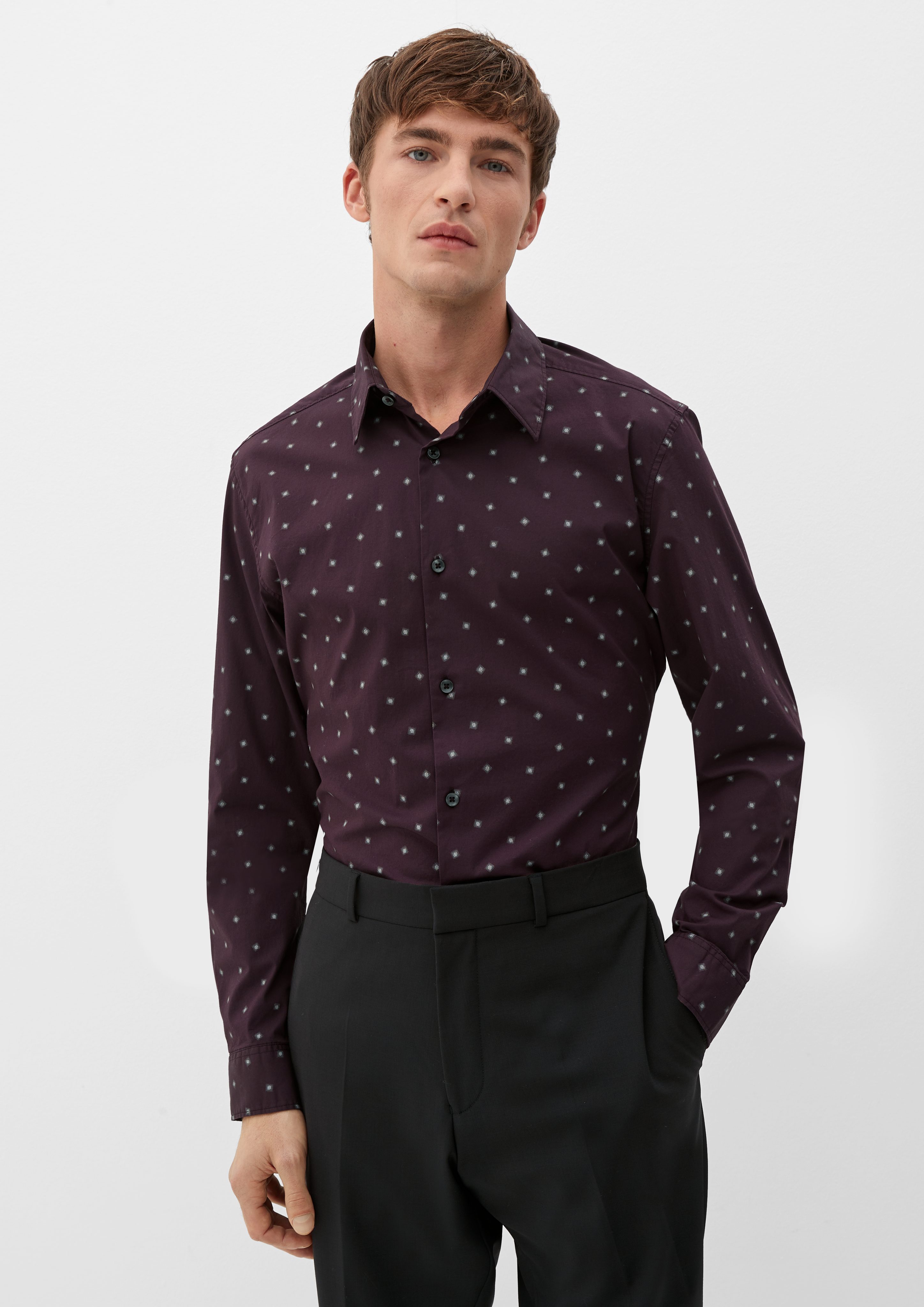 s.Oliver Langarmhemd Slim: Hemd aus Baumwollstretch lila