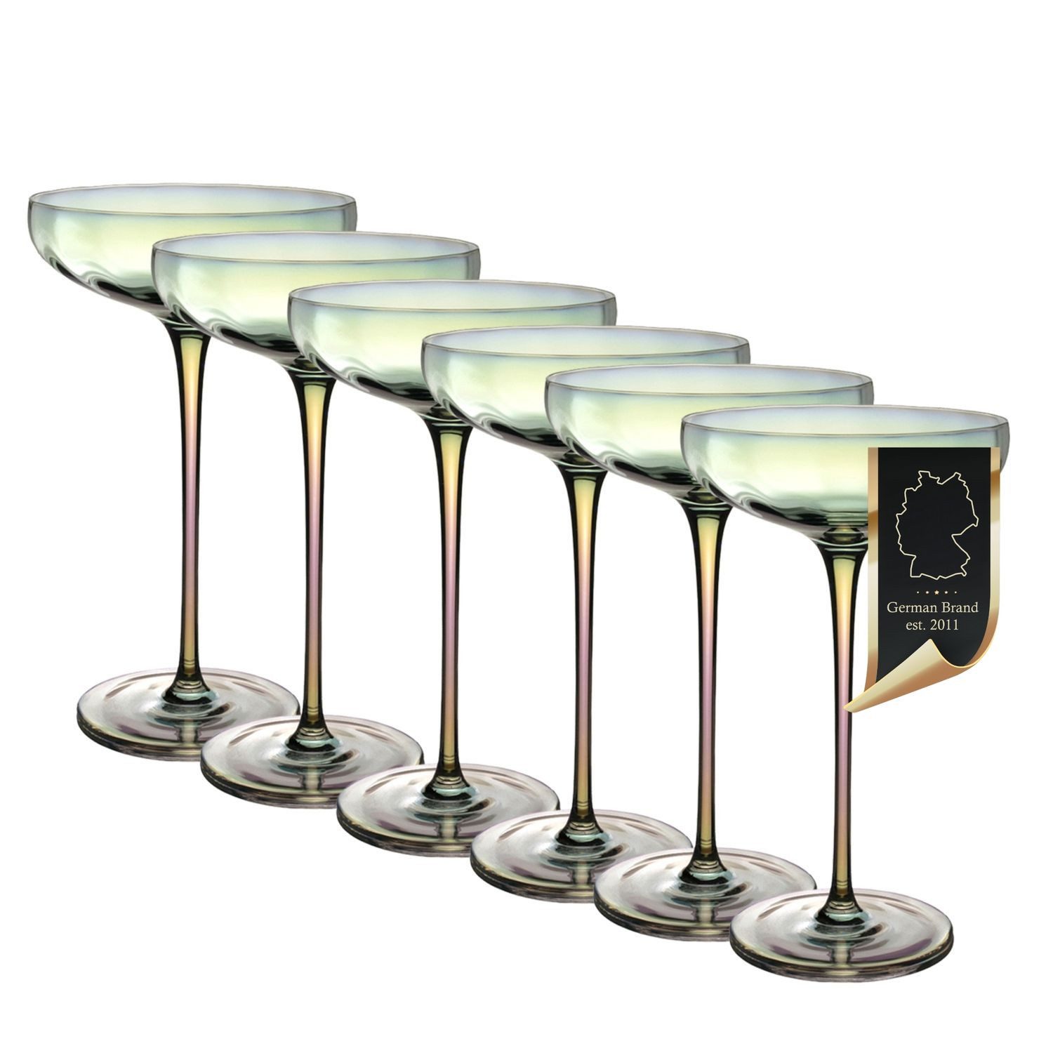 Intirilife Martiniglas, Glas, Martini Cocktail Glas Regenbogen Schimmer Wellenform 140 ml (6-tlg)