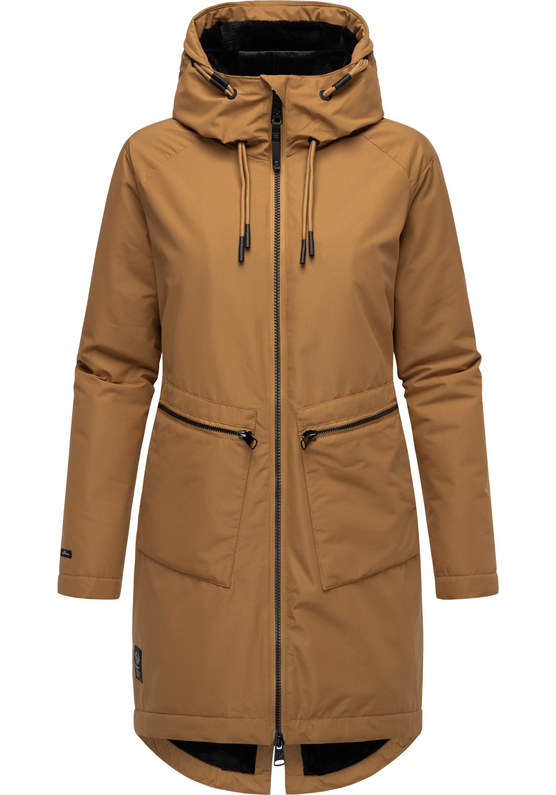 Ragwear Kurzmantel Holstic Wasserdichter Damen Wintermantel mit Kunstfell am Kragen