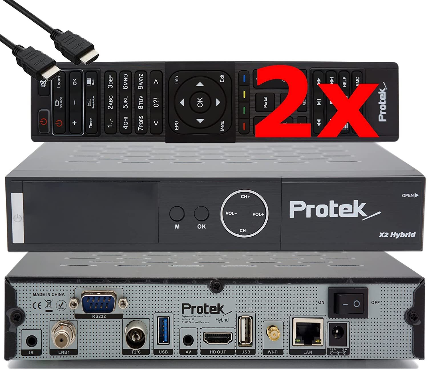 Protek SAT-Receiver HDR Tuner, 2X Twin Twin Linux X2 SAT DVB-S2 E2 OpenATV Receiv UHD 4K -