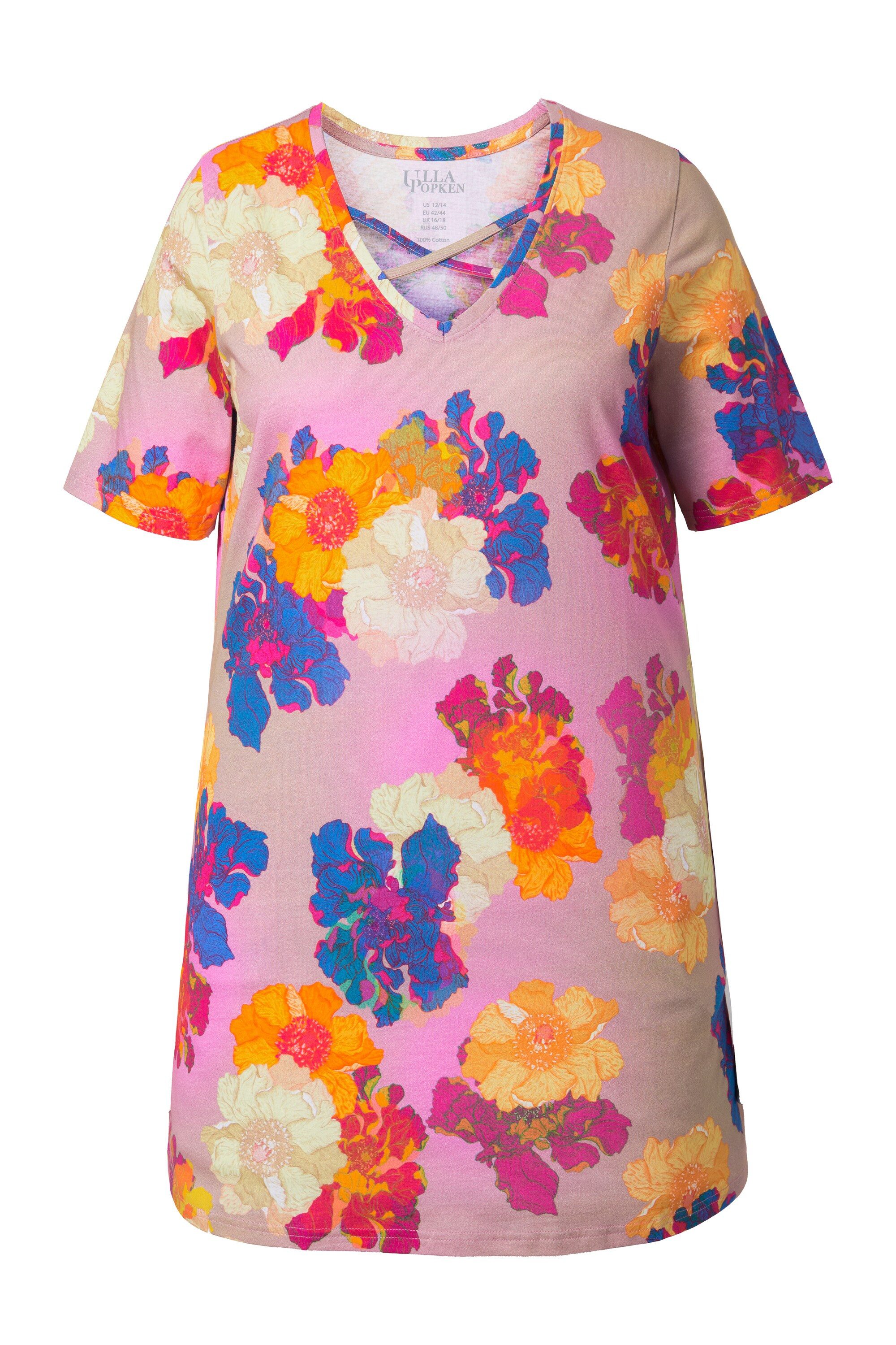 Longshirt Longshirt Zierbänder A-Linie V-Ausschnitt Halbarm