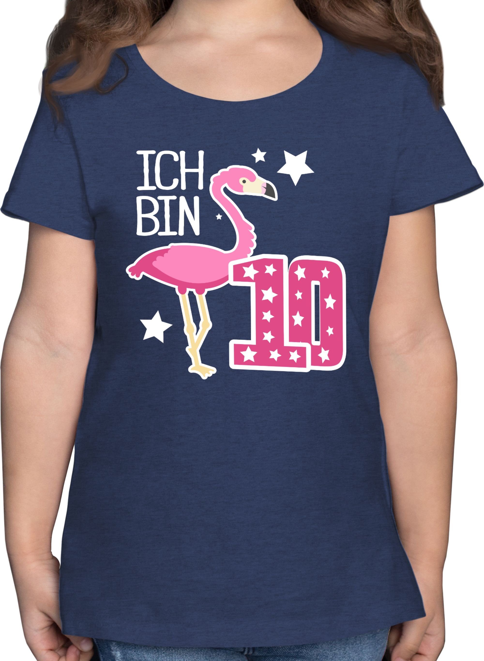 Shirtracer T-Shirt Ich bin zehn Flamingo 10. Geburtstag 1 Dunkelblau Meliert
