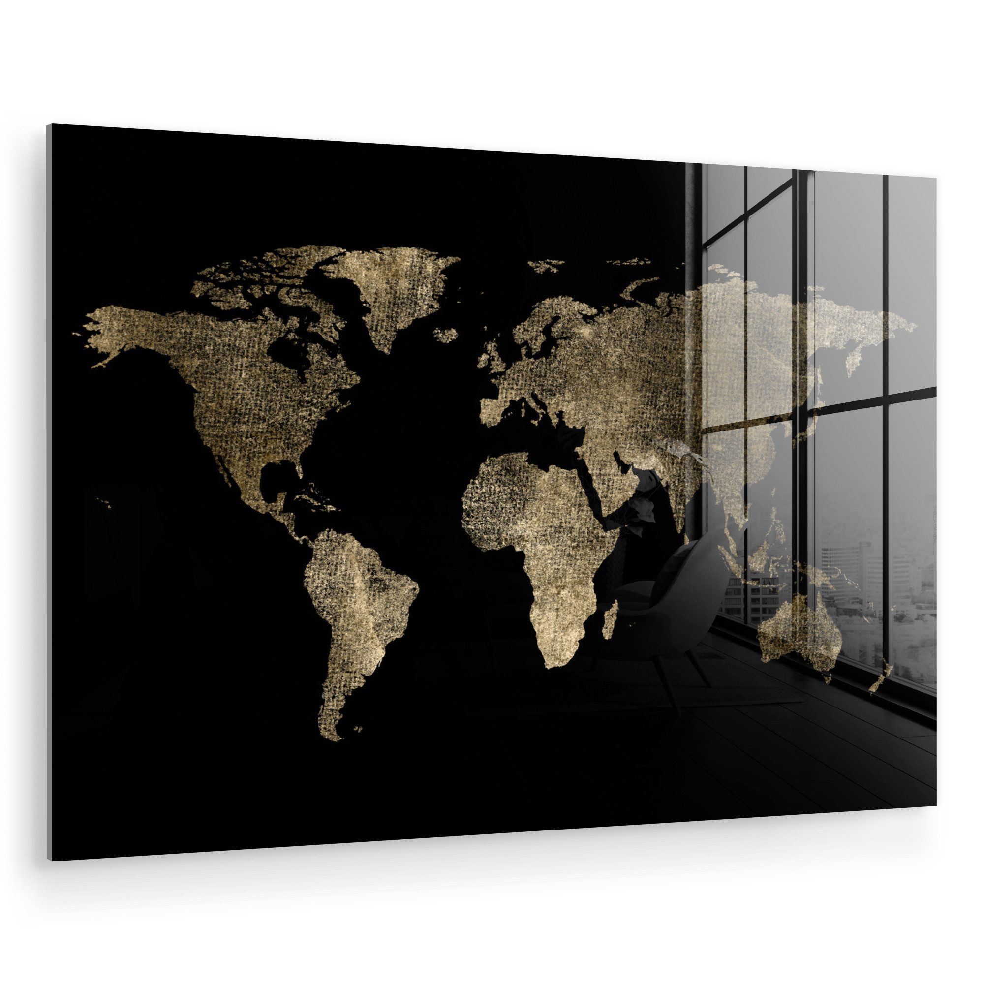 MuchoWow Acrylglasbild Weltkarte - Gold - günstig online kaufen