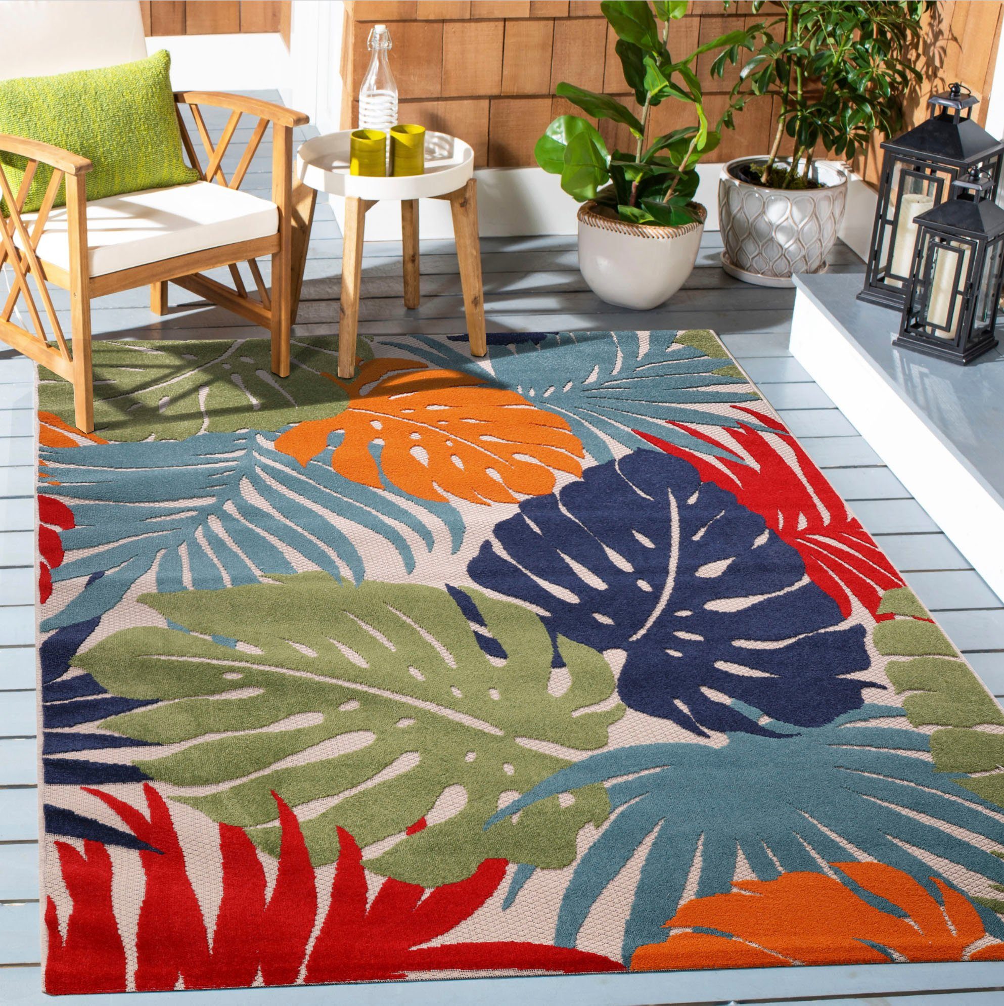Teppich Floral, Sanat, rechteckig, Höhe: 6 mm, In- und Outdoor geeignet, florales Design, Balkon, Terasse bunt