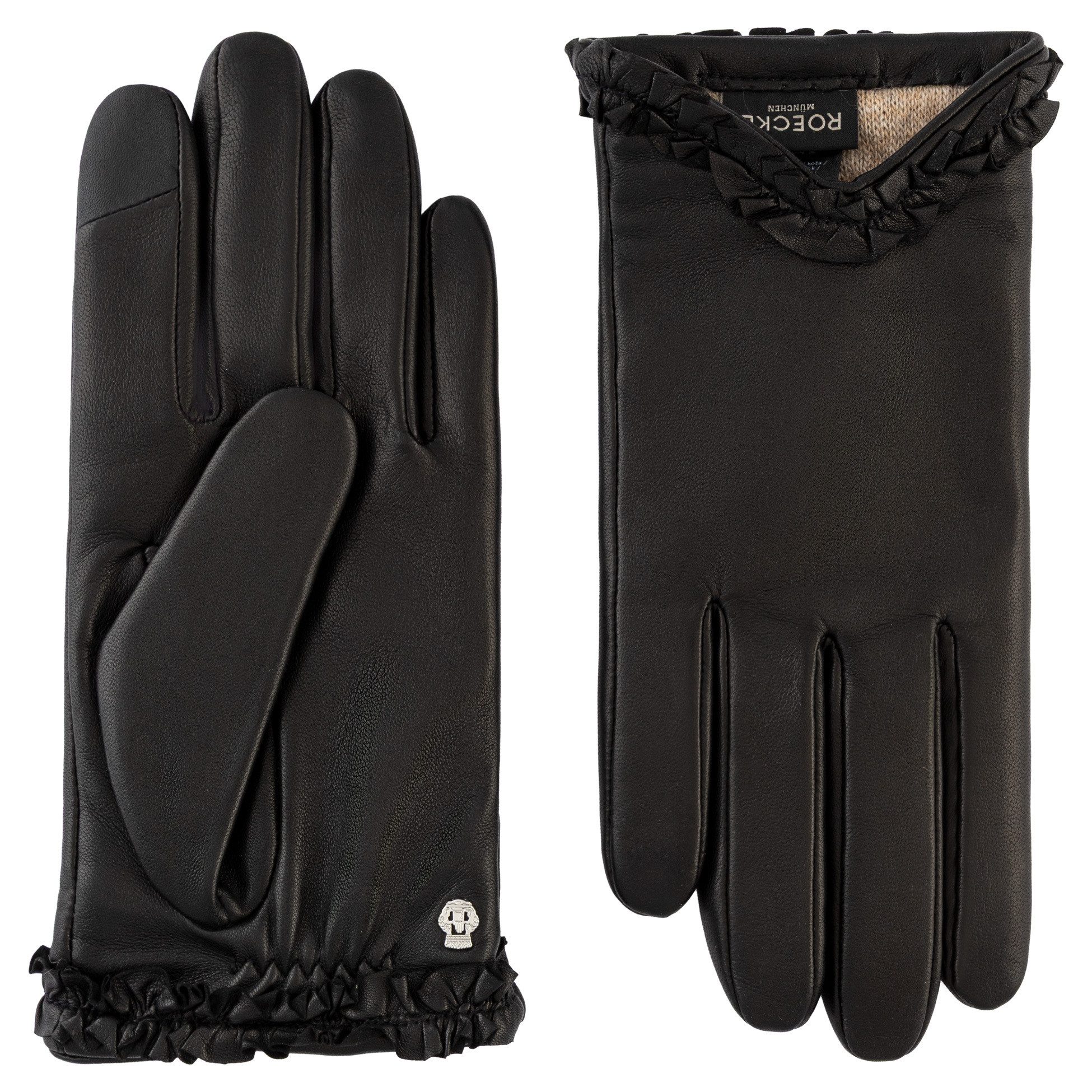 Roeckl Lederhandschuhe LYON Lederhandschuhe mit geraftem Ausschnitt