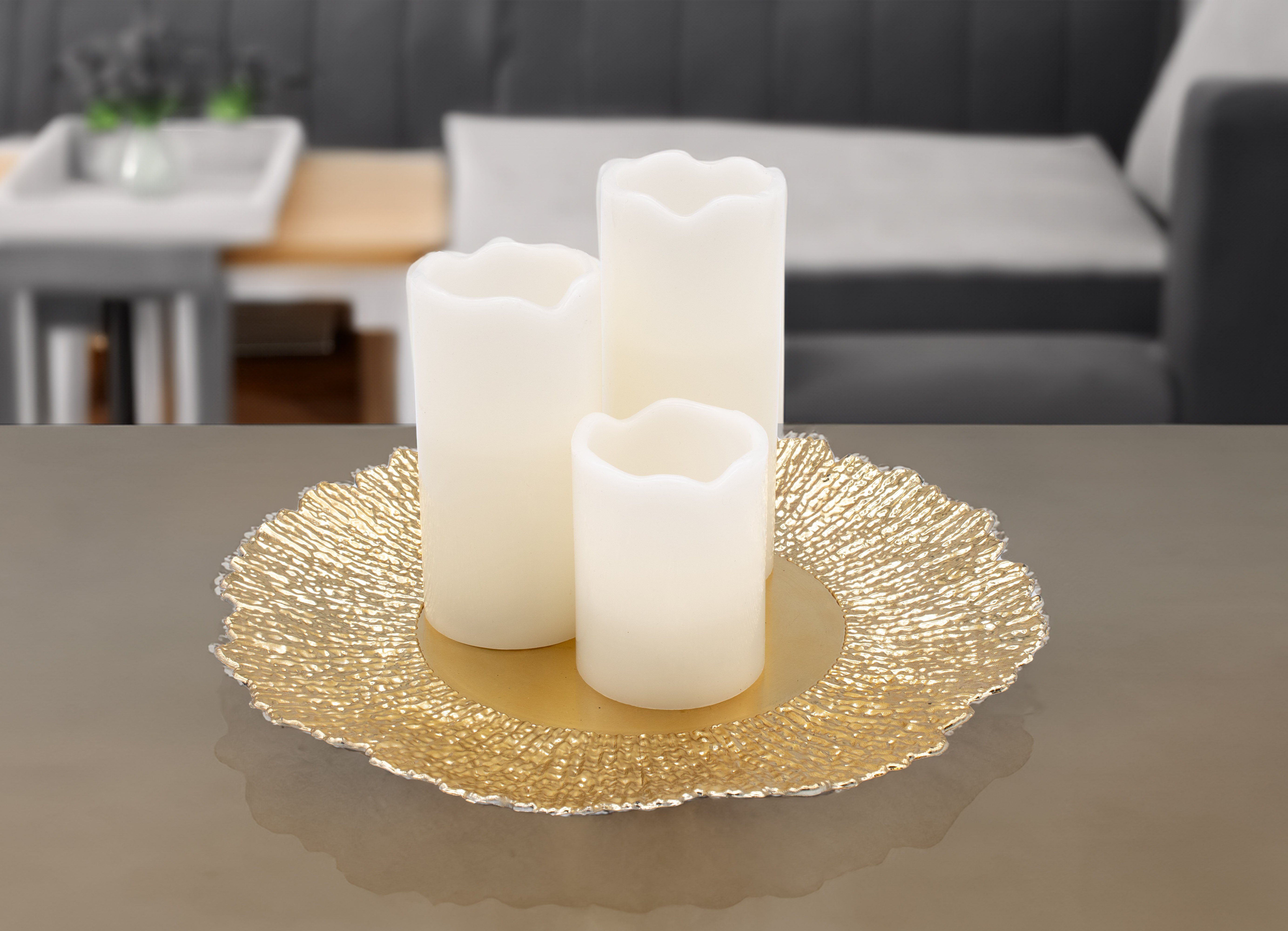 Spetebo Dekoteller Kunststoff Teller gold 2er Set - 33 cm (Set, 2 St., 2-teilig), Deko Kerzenteller Geschenk Tablett rund – Bild 4 von 4