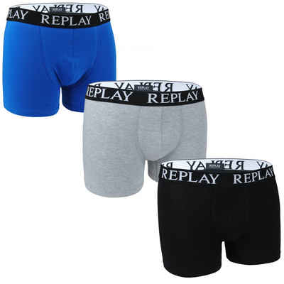 Replay Boxershorts 3er Pack Herren Unterwäsche Basic Unterhose mit Logo