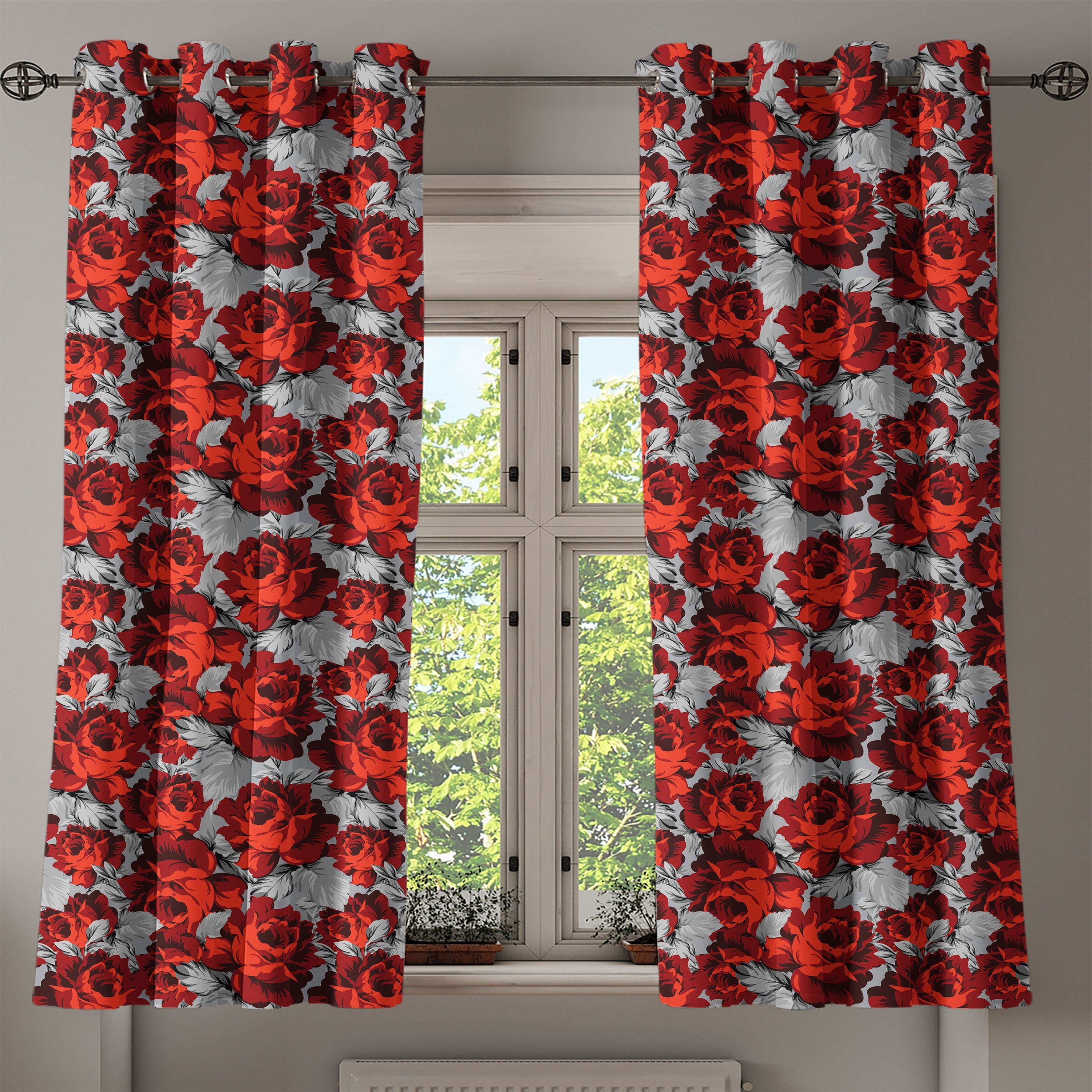 Wohnzimmer, Vintage Rosen Gardine Dekorative für Valentines 2-Panel-Fenstervorhänge Abakuhaus, Schlafzimmer Blumen