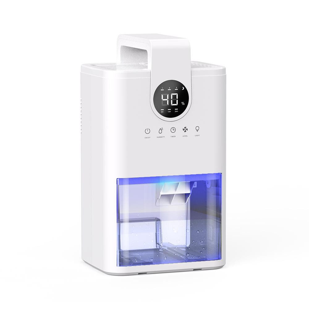 Tekoo Luftentfeuchter Elektrisch mit Hygrometer, 1000ml Tank, Schlafmodus, LED-Licht, für 20 m³ Räume, Entfeuchtung 0,23 l/Tag, Tank 1 l, Smart-Sensor-Steuerung, Hygrometer, Schlafmodus, Timer