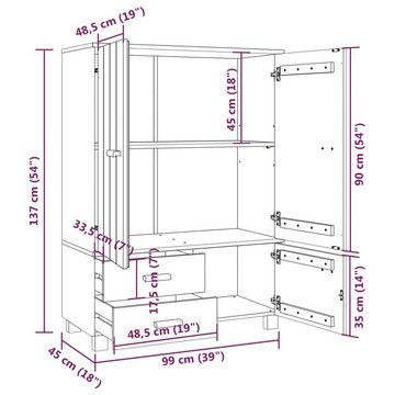 möbelando Kleiderschrank 3014480 (LxBxH: 45x99x137 cm) aus Kiefernholz in Weiß mit 2 Schubladen und 3 Türen