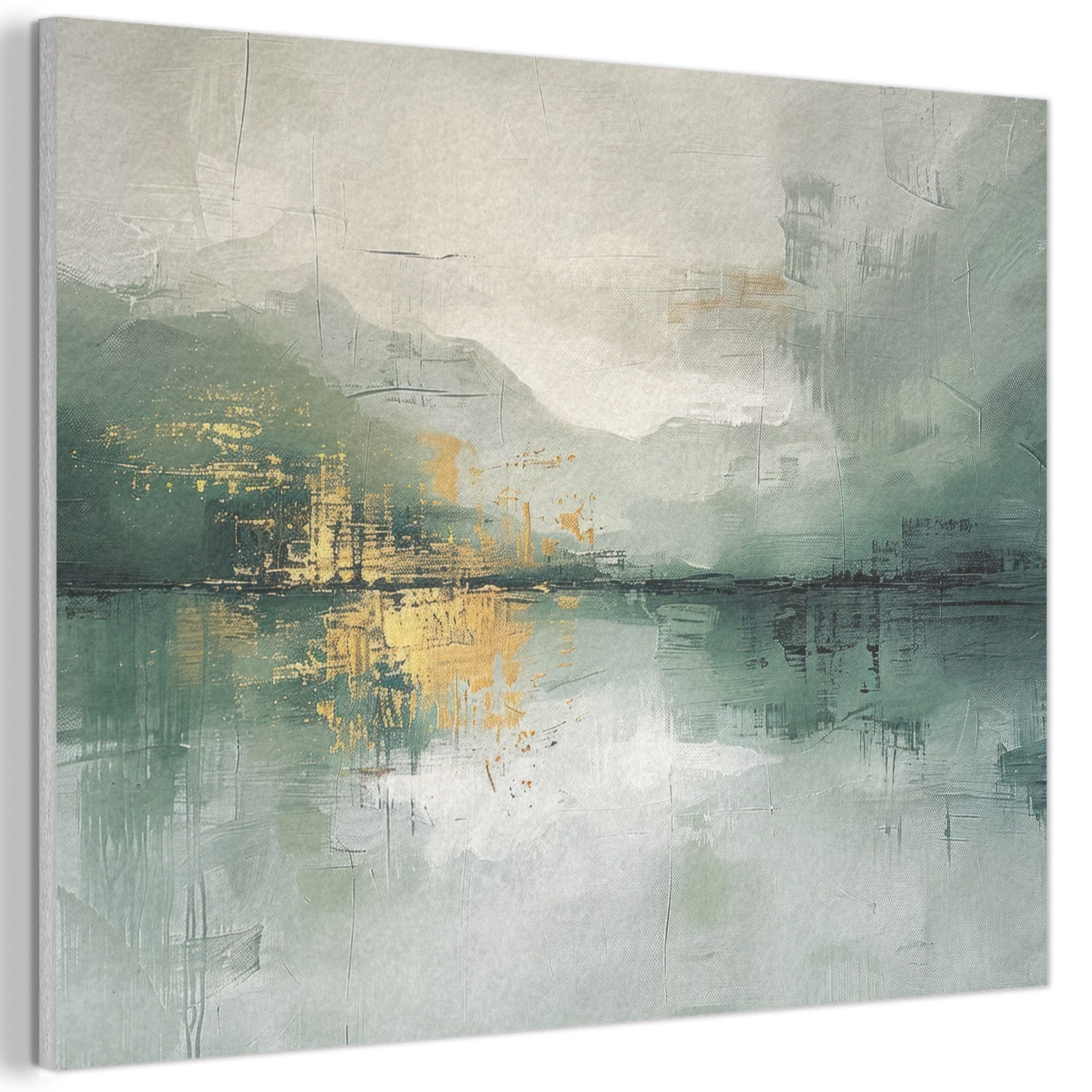 MuchoWow Gemälde Grün - Modern - Abstrakt - Gold, Fotodruck (1 St), Akustikpaneele PET-Filz, Akustikbild, Schalldämmung, Deko 40x30 cm