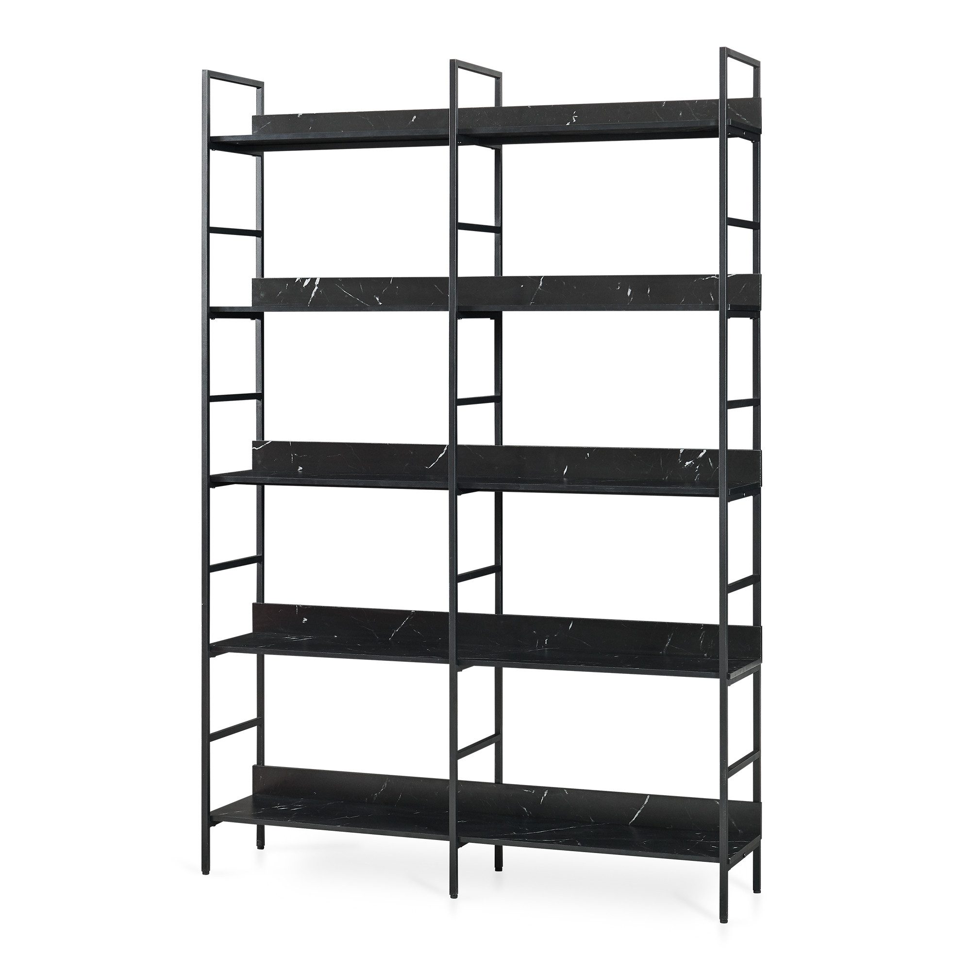 en.casa Bücherregal, »Noskik« 180 x 120 x 30 cm Schwarz / Marmoroptik, schwarz