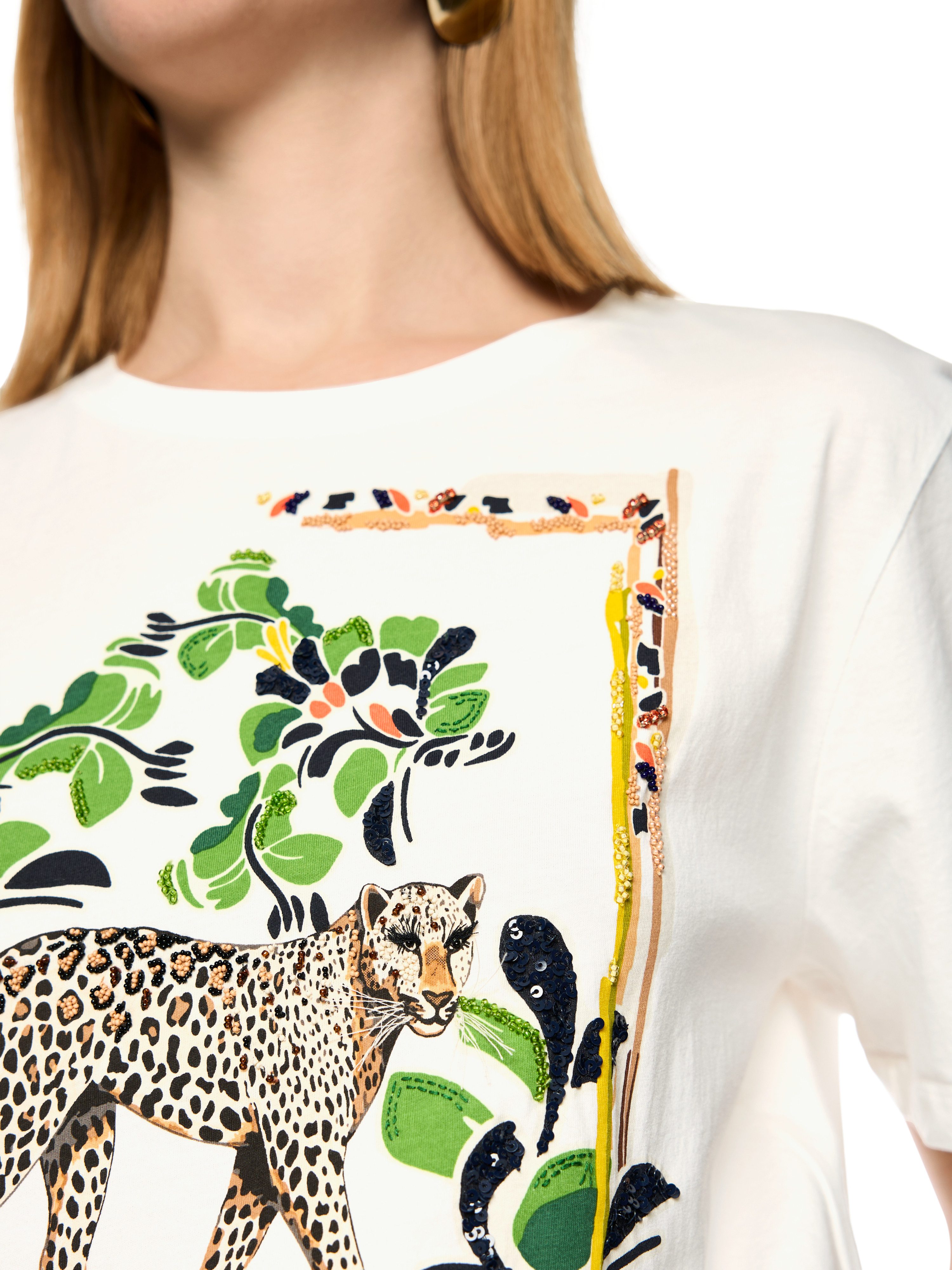 Marc Cain T-Shirt Leo's Oasis Premium Damenmode mit Leo-Motiv