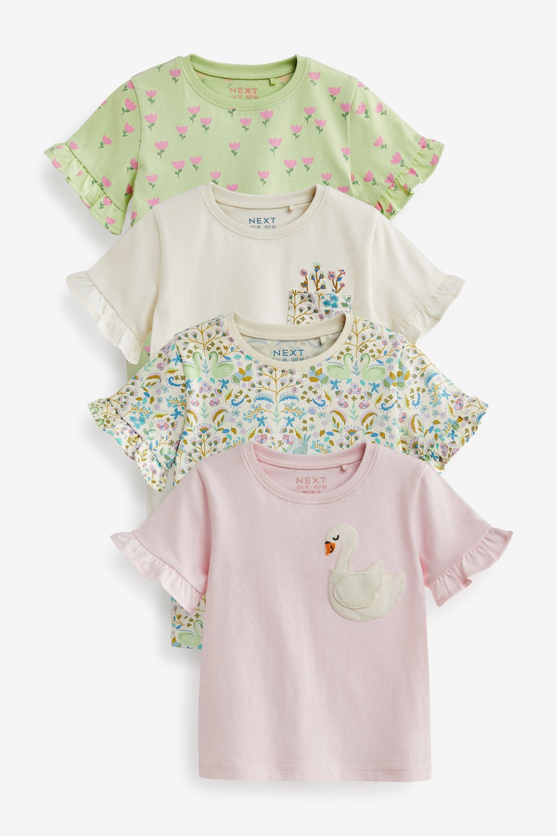 4er-Pack Pink/Green Next T-Shirt im (4-tlg) Kurzärmelige T-Shirts