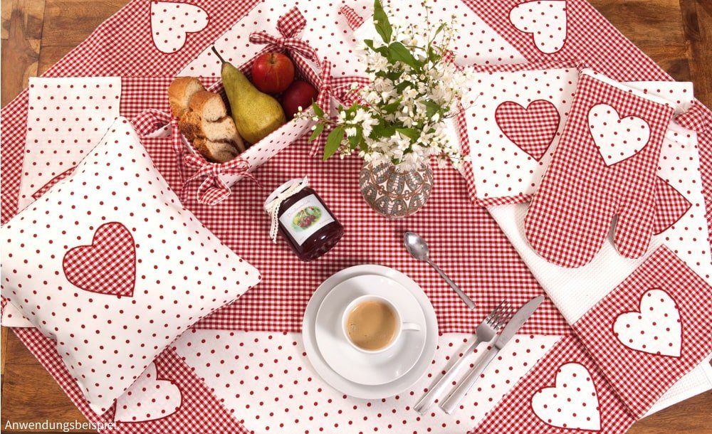 matches21 HOME & HOBBY Platzset Tischset Landhaus Premium LISE Herz Karo & Borte grün 33x42 cm, (1-St)