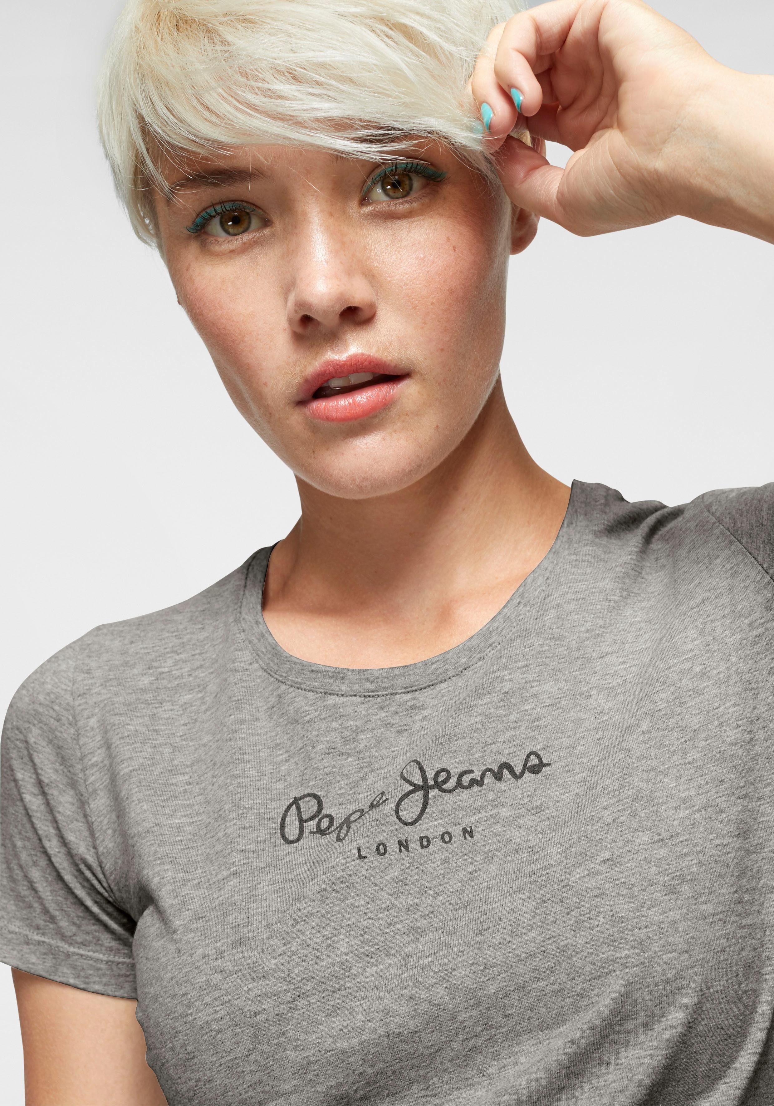 Jeans grey T-Shirt NEW Pepe mit VIRGINIA Logo-Print marl 933