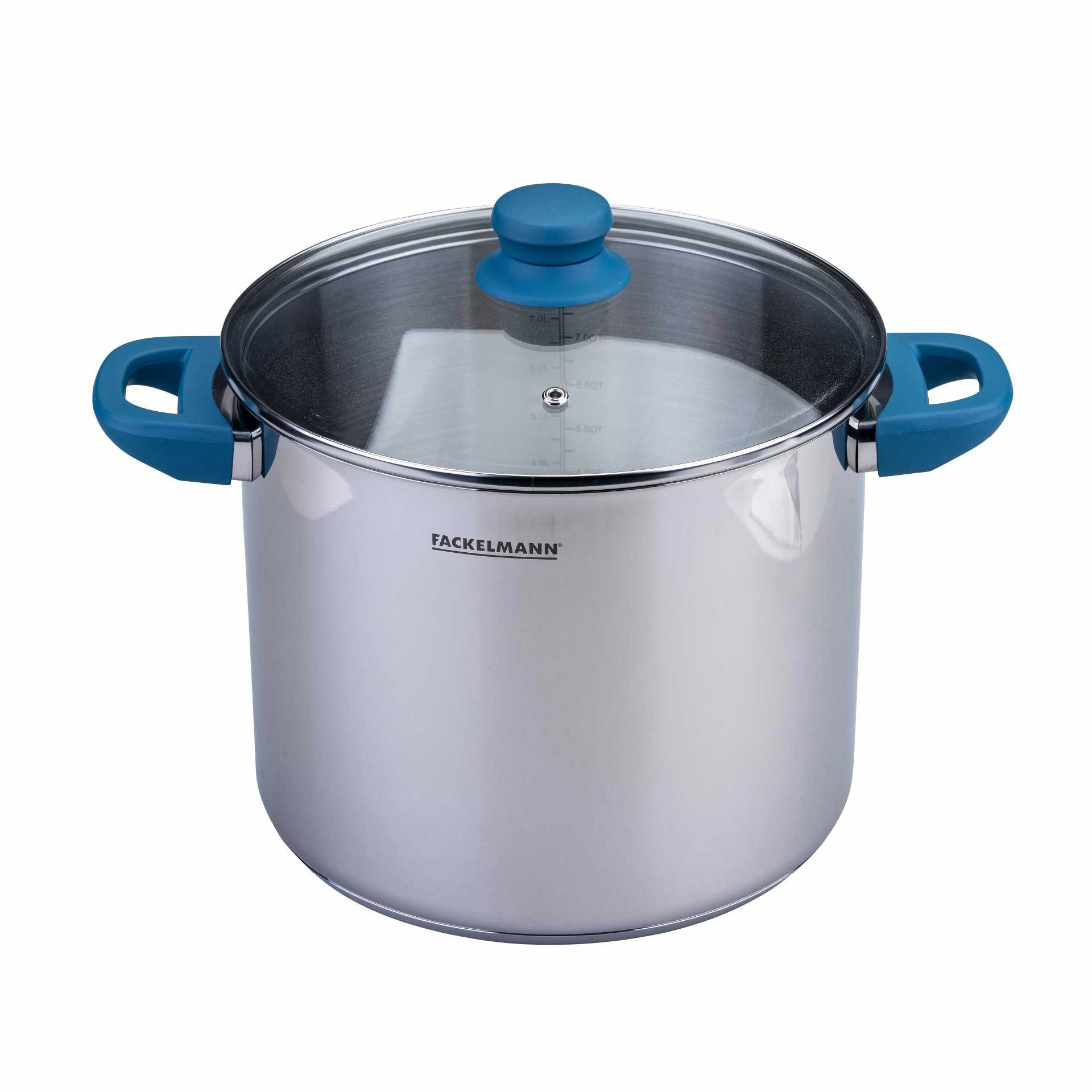 FACKELMANN Kochtopf Topf mit Deckel, Suppentopf, Edelstahltopf, Glasdeckel