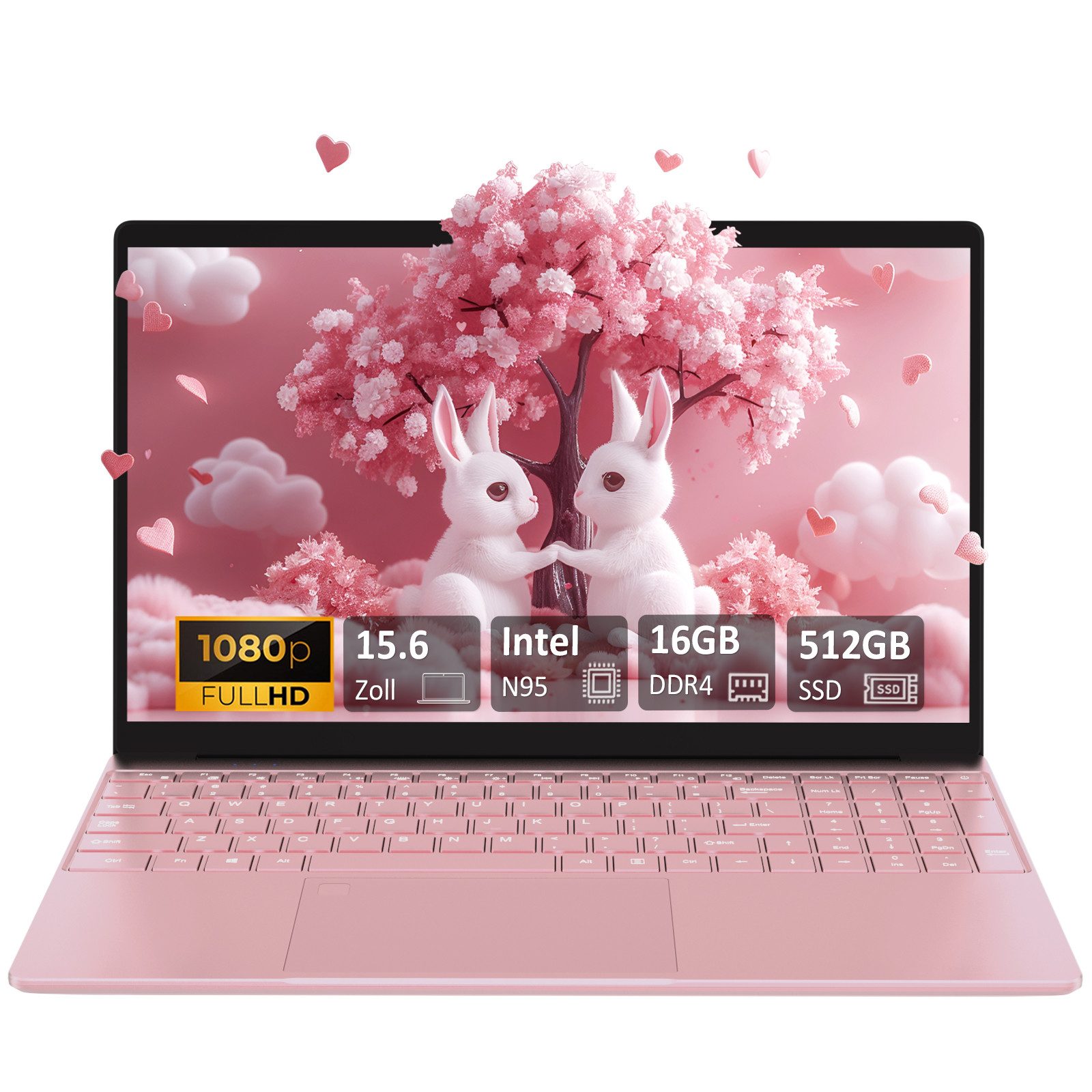 Auusda 15,6-Zoll-Laptop mit 1 Kamera und eingebautem Akku Notebook (39,6 cm/15.6 Zoll, Intel Alder Lake N95, 16 GB, 512 GB SSD, hintergrundbeleuchtete Tastatur & Fingerabdruck-Entsperrsystem)