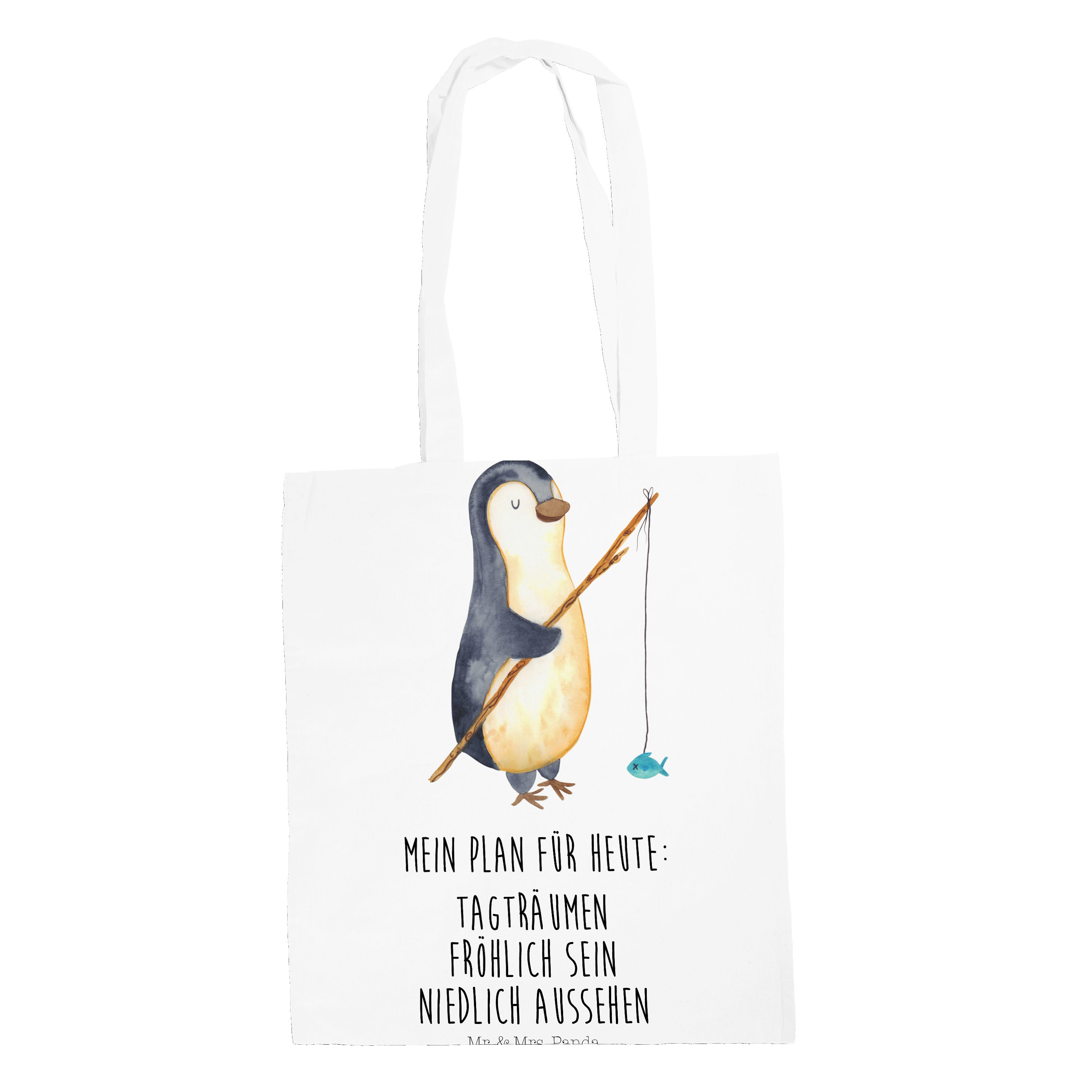 Mr. & Mrs. Panda Tragetasche Pinguin Angler - Weiß - Geschenk, Beuteltasche, Wochenende, Einkaufst (1-tlg)