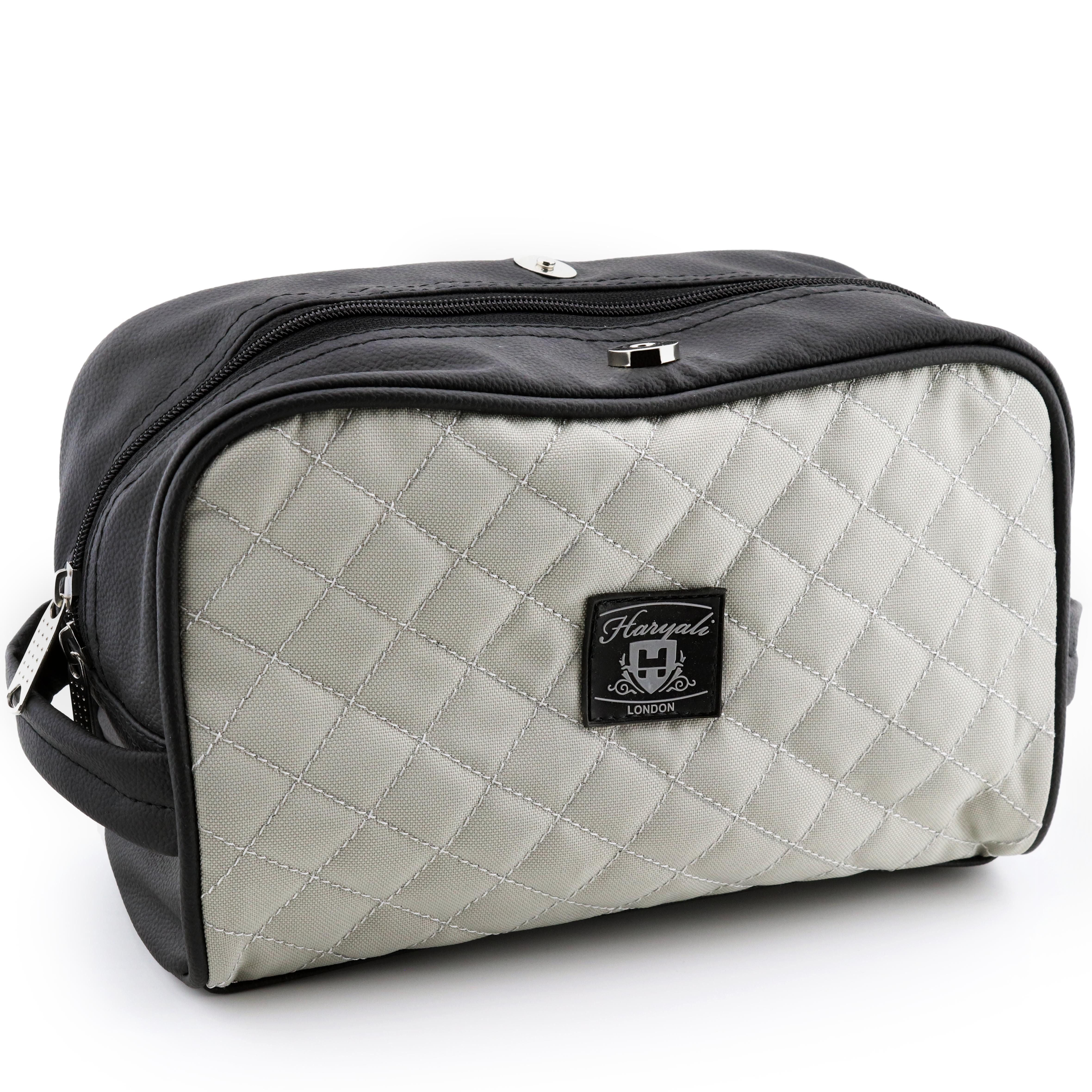 Haryali London Kulturbeutel Reiseset Kosmetiktasche wasserabweisend Essential Bag für Unisex (1-tlg., Reißverschluss und Magnetverschluss), Aus Rindsleder und Canvas für einen edlen Look