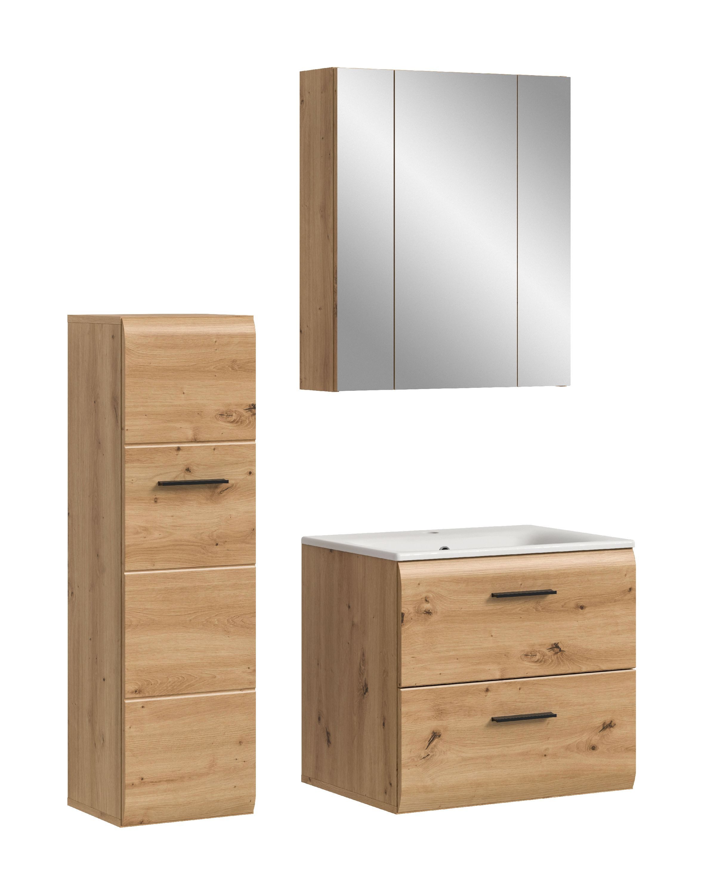 xonox.home Badmöbel-Set, (3tlg. Set inkl. Spiegelschrank, Stauraumtype, Waschtisch), Artisan Oak Nachbildung Melamin beschichtet modern 105x185x46 cm