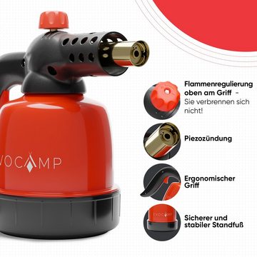 EVOCAMP Flambierbrenner Gasbrenner 1,3 kW, Küchenbrenner, Lötlampe mit Piezozündung, Max. Temperatur 1300°C, kompatibel mit Gaskartuschen 190g