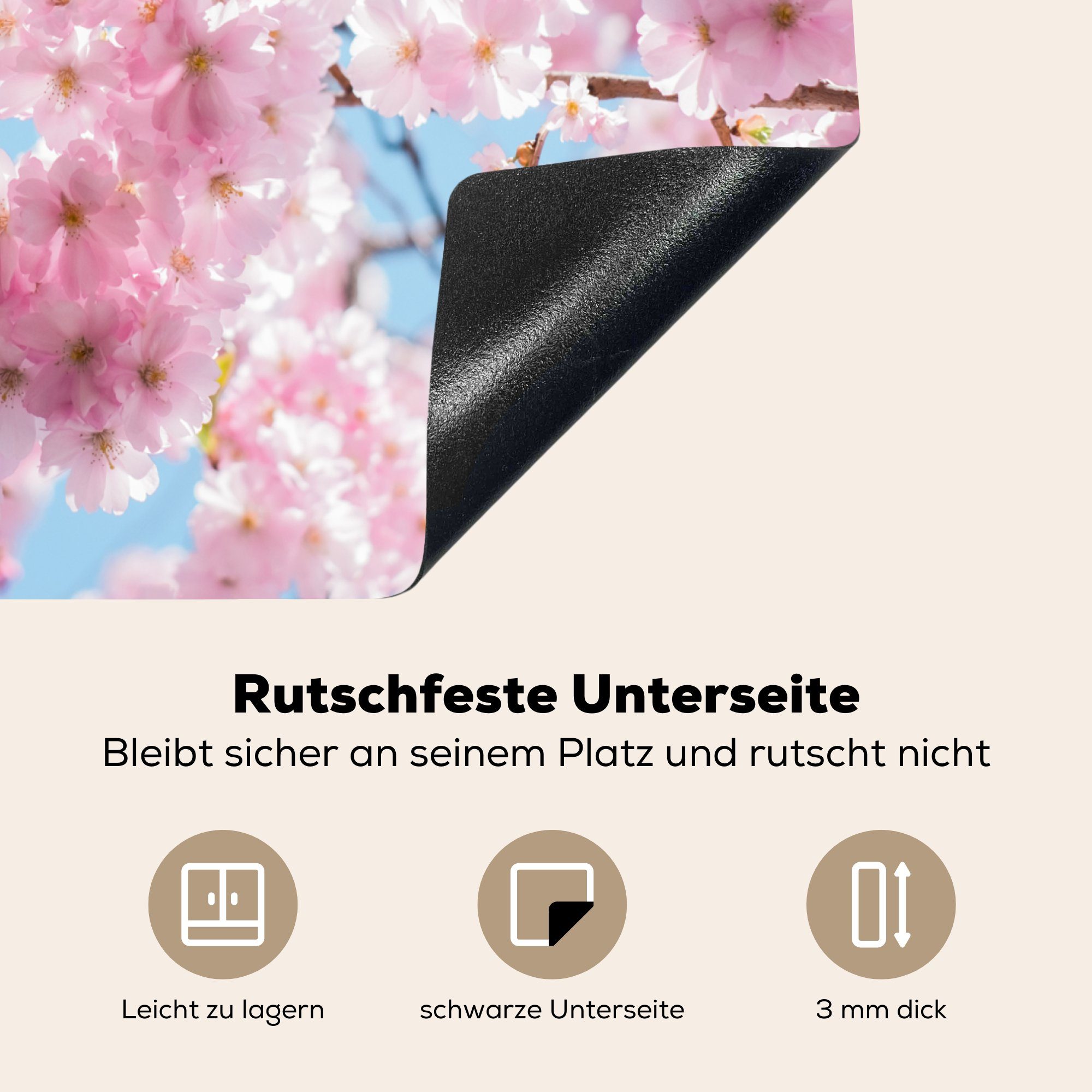MuchoWow Herdblende-/Abdeckplatte Blumen - Sakura nutzbar, Baum, Vinyl, Ceranfeldabdeckung cm, 60x52 Arbeitsfläche (1 tlg), - Mobile
