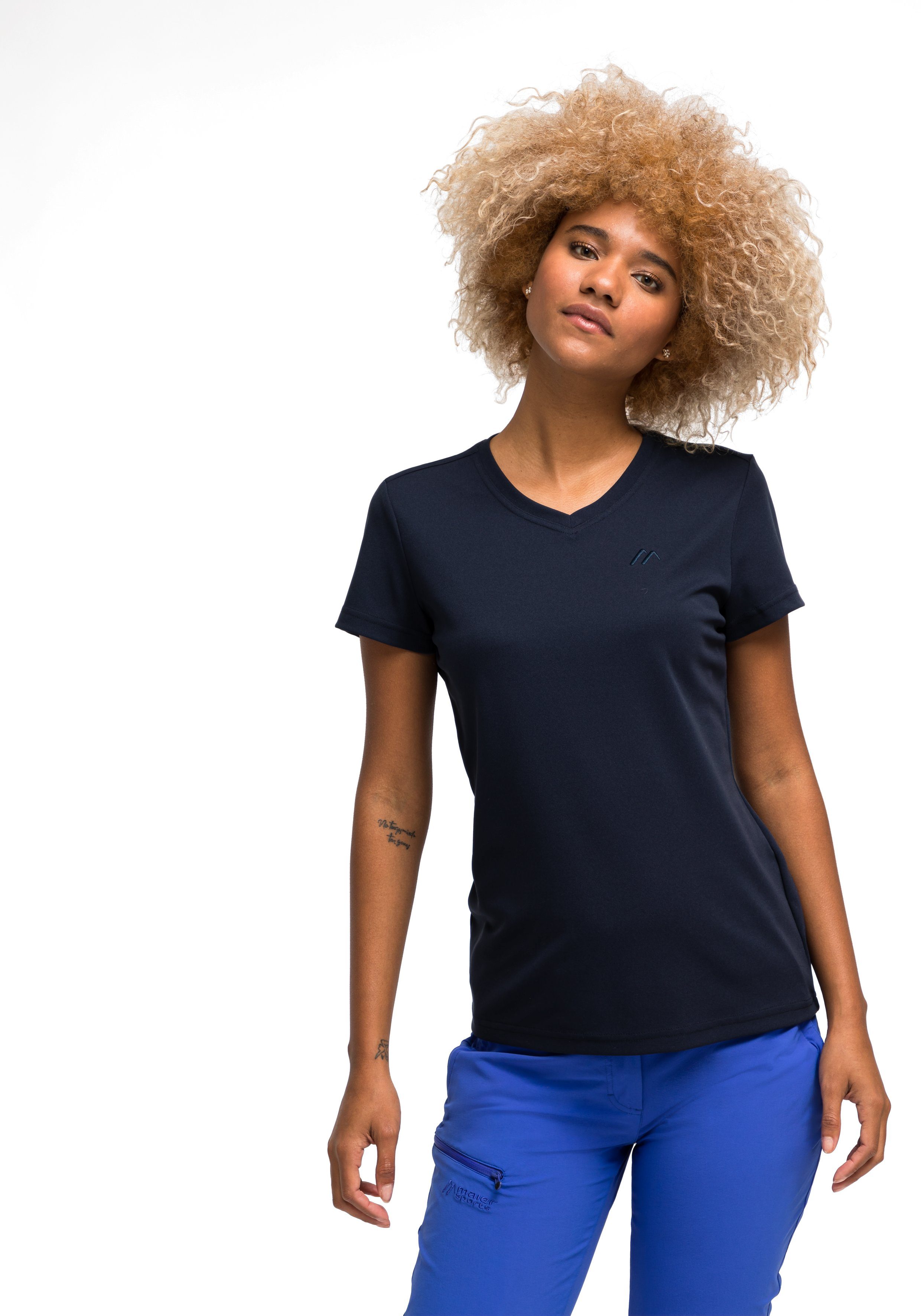 für Damen und T-Shirt, Trudy Kurzarmshirt Freizeit Funktionsshirt Wandern Sports Maier dunkelblau