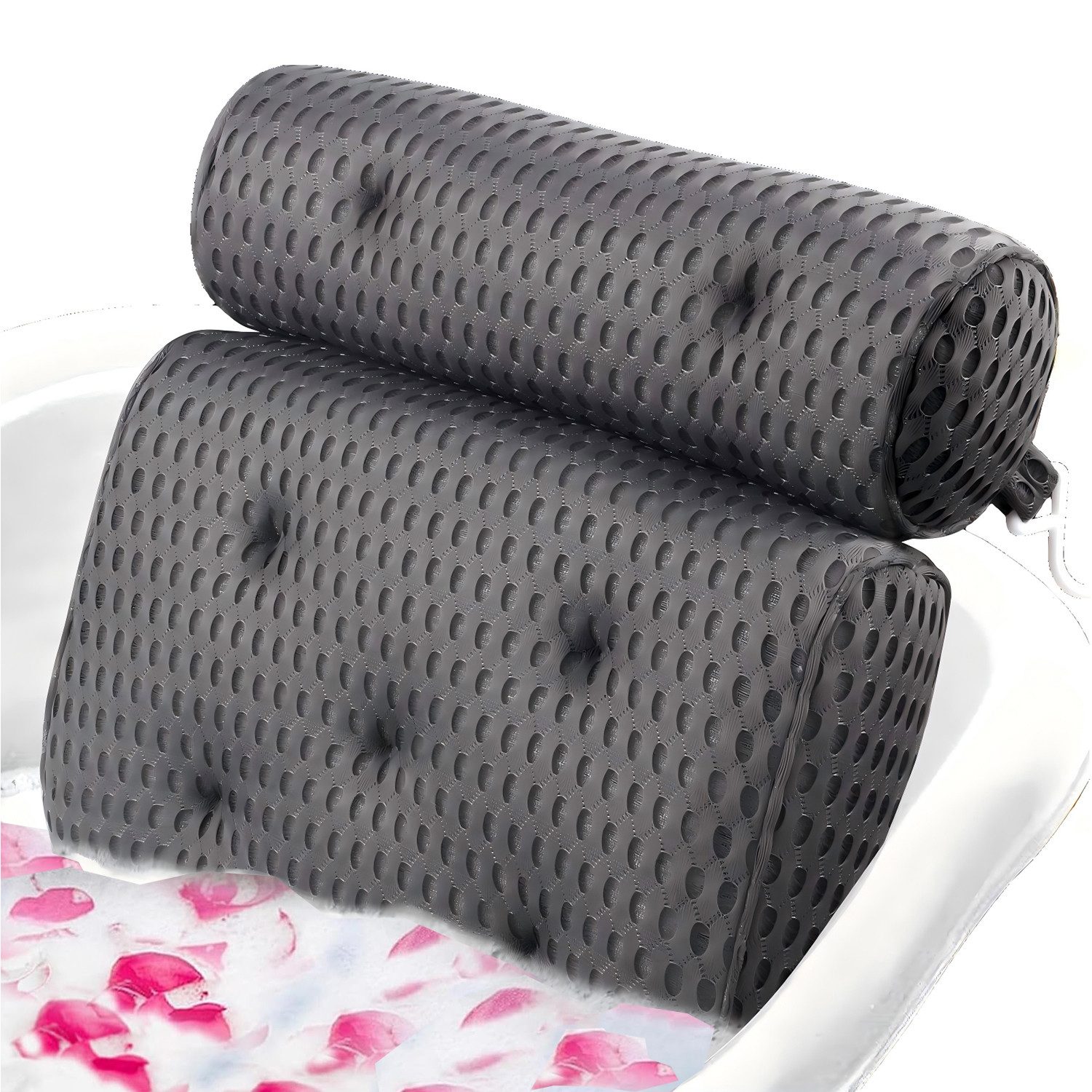 Refined Living Подушки для ванны Ergonomisches Badekissen mit 7 Saugnäpfen & 4D-Air-Mesh,Spa Badekissen, Duschkissen, Kopfstütze Badewanne, Luxus Подушки для ванны mit Aufhängehaken, Weiches 4D-Mesh Badekissen, Badewannenzubehör, Nackenkissen Badewanne, mit Nacken- und Rückenstütze, schimmelresistent, Wellness Badewannen Kopfstütze, Zubehör für Badewanne & Whirlpool, Luxus Home Spa Подушки, 1-tlg., rutschfest und waschbar,antibakteriell,atmungsaktiv, weiches, wasser, für alle Badewannen, Whirlpools und Jacuzzis, Wellness Badekissen