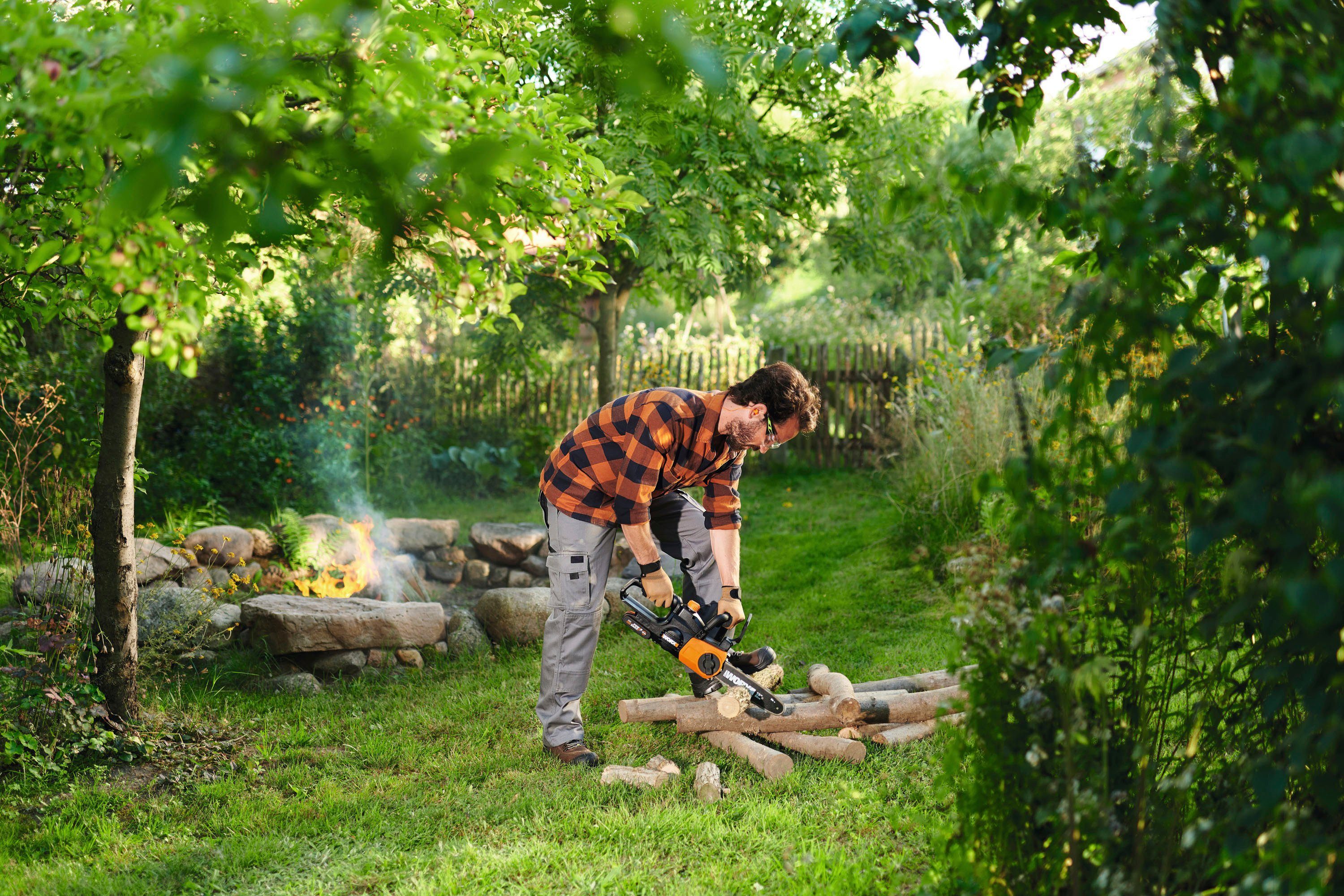 Worx Akku-Kettensäge, 25cm, 25 cm Schwertlänge, Set, inklusive 20V/2Ah Akku und Ladegerät