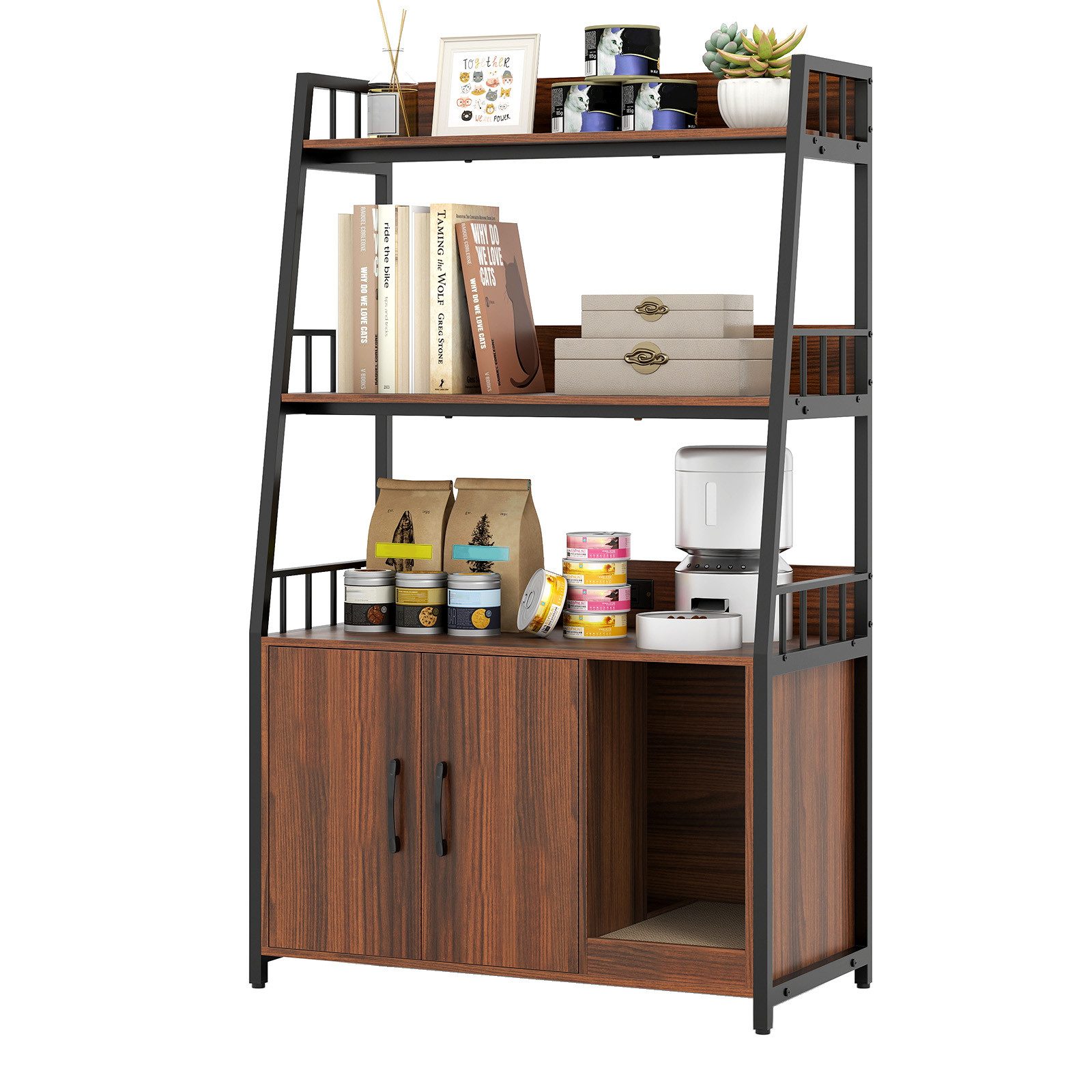 COSTWAY Tierhaus, Katzenschrank mit Bücherregal, Ladestation, günstig online kaufen