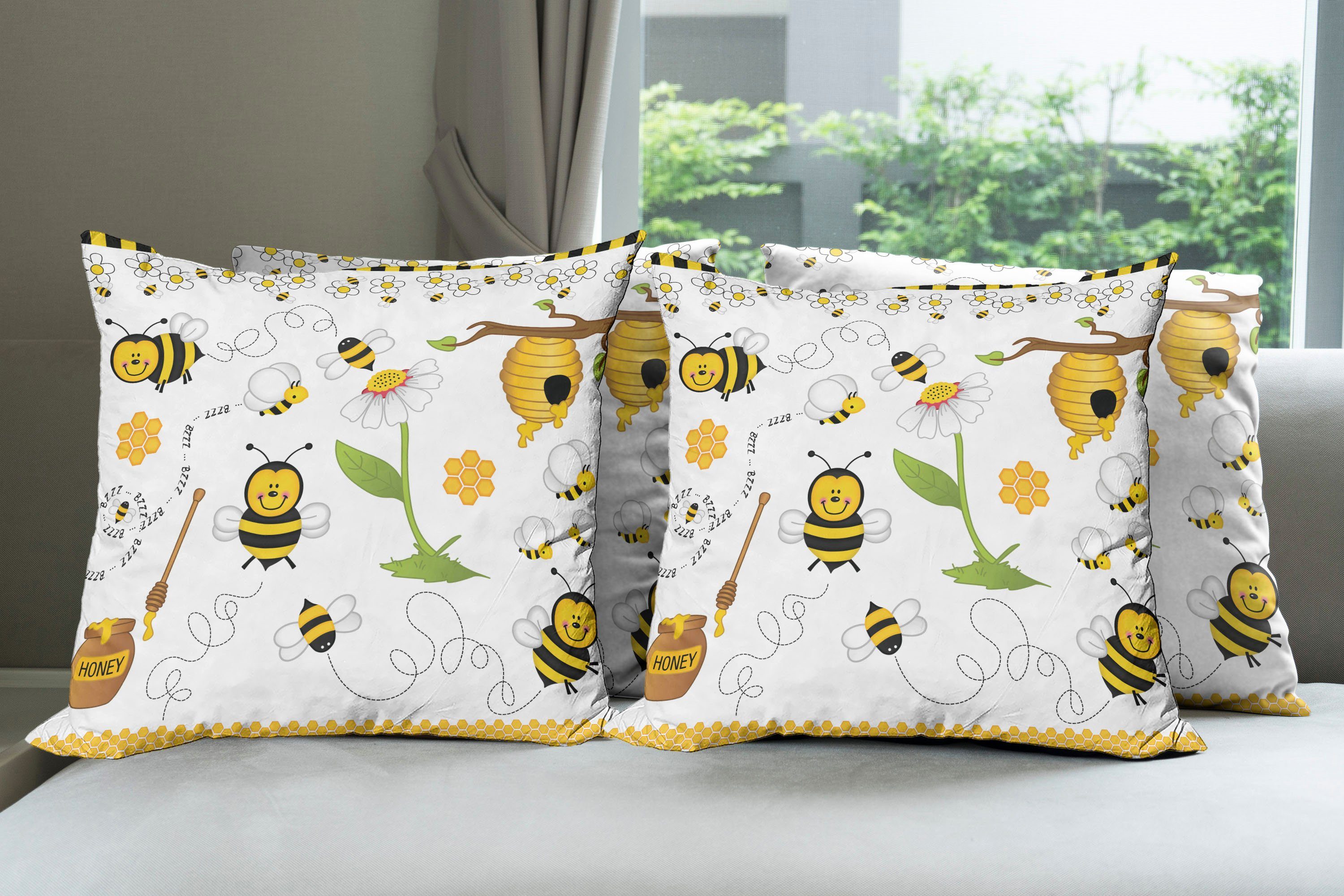 Abakuhaus Gänseblümchen Bienen Modern Kissenbezüge (4 Doppelseitiger Kamille Biene Stück), Digitaldruck, Accent