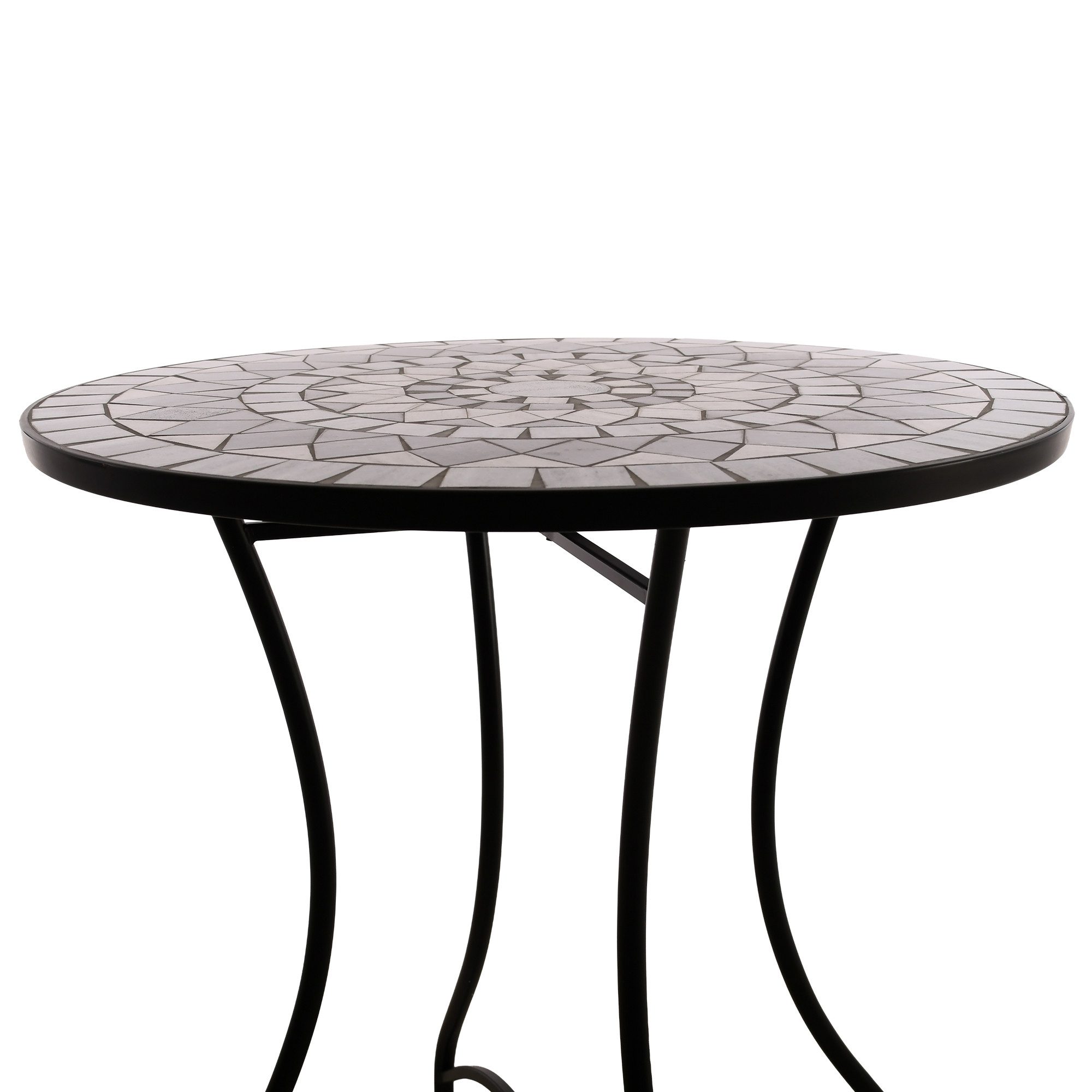 Raburg Gartentisch Mosaiktisch, Balkon- und Terrassentisch, 60 cm Ø, 72 cm hoch, Mayla (rund), liebevolle Handarbeit, Mosaikmuster, schwarzes Metallgestell