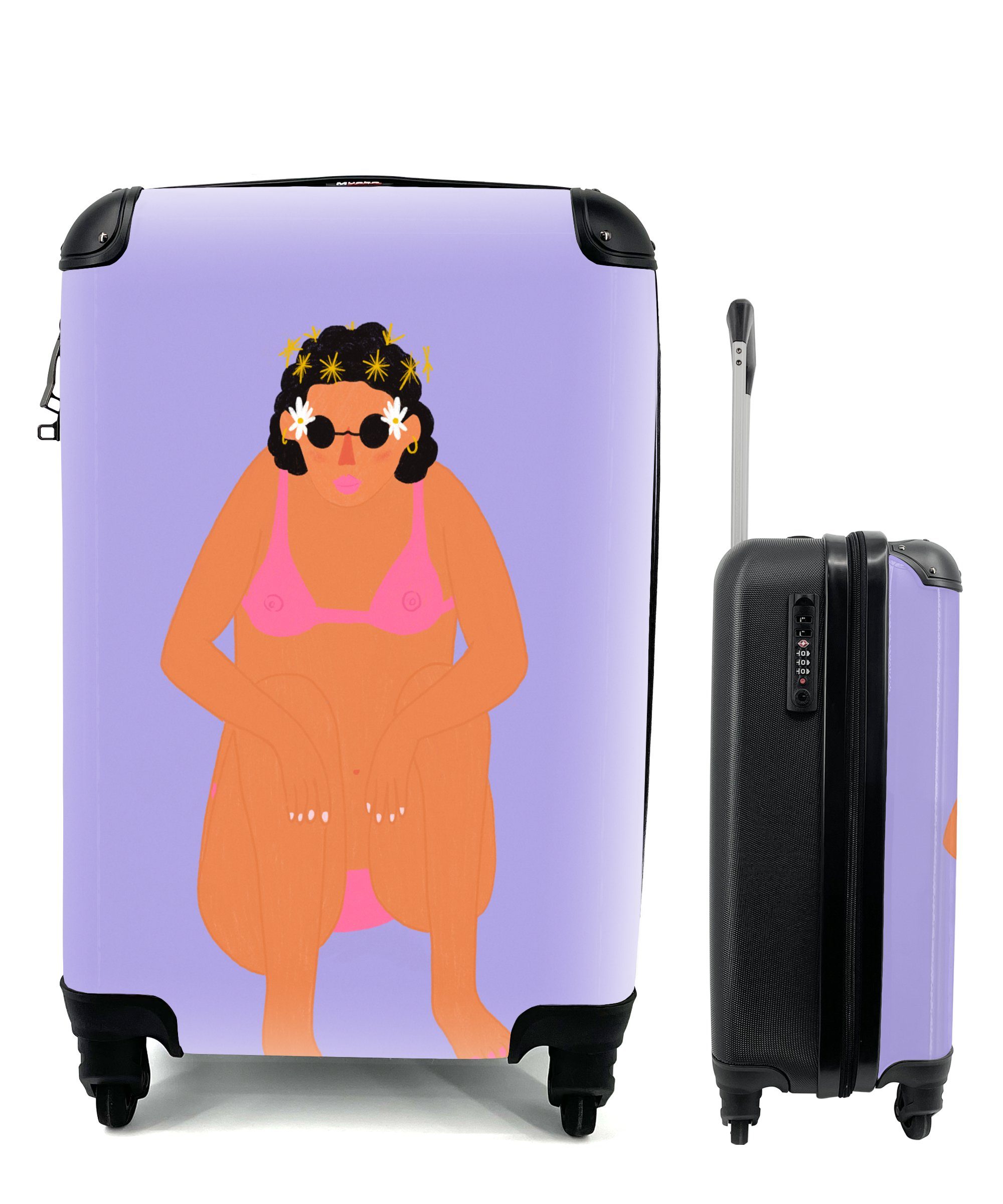 MuchoWow Handgepäckkoffer Frau - Bikini - Retro, 4 Rollen, Reisetasche mit rollen, Handgepäck für Ferien, Trolley, Reisekoffer