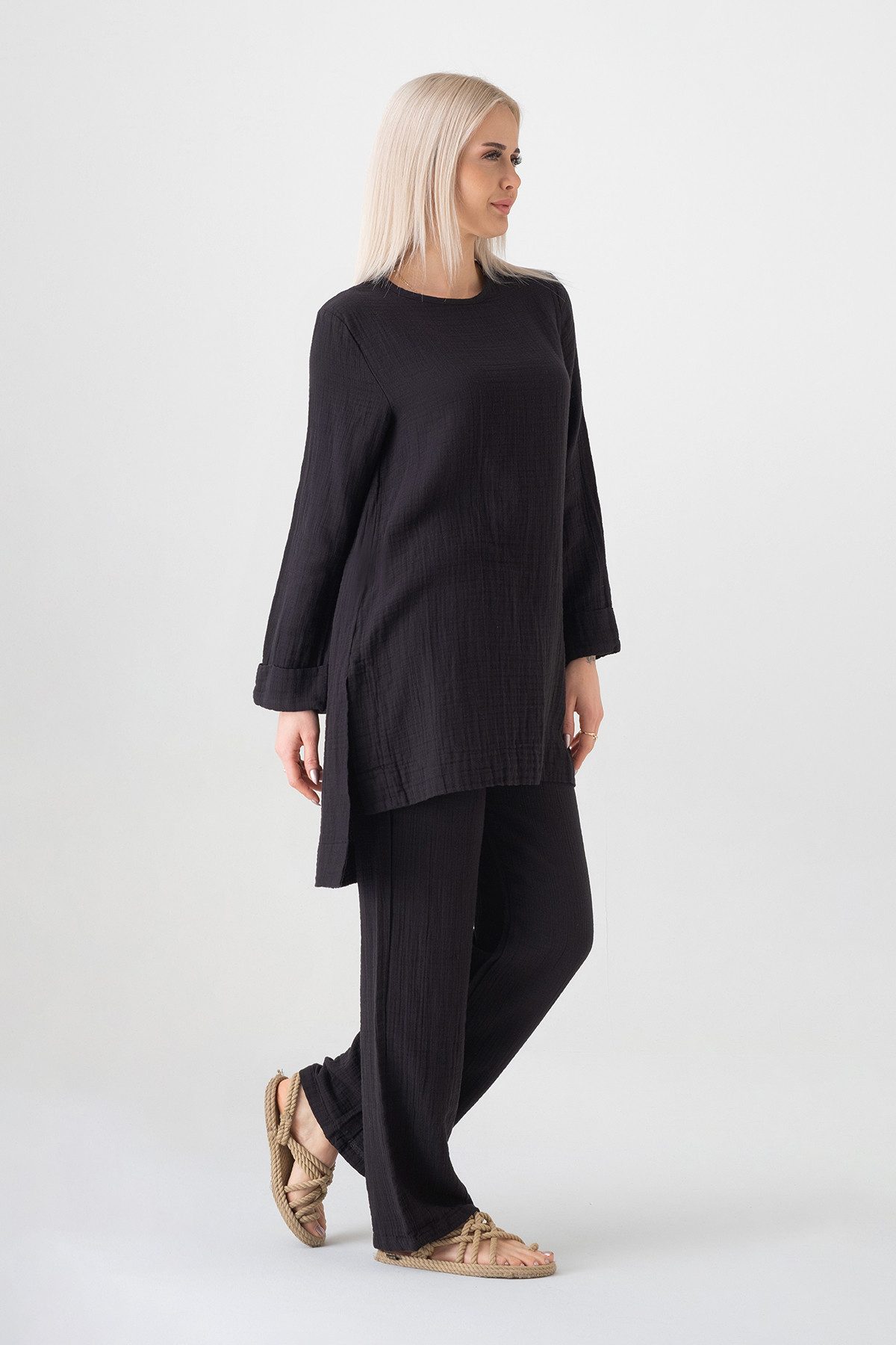 WENOR Hosenanzug Tunika Set aus Musselin 100 % Baumwolle Modest Fashion (2-tlg)