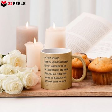 22Feels Tasse Verlobte Geschenk Frauen Verlobung Bekannt Geben Sie Spruch Heiraten, Keramik, Glitzertasse, Made in Germany